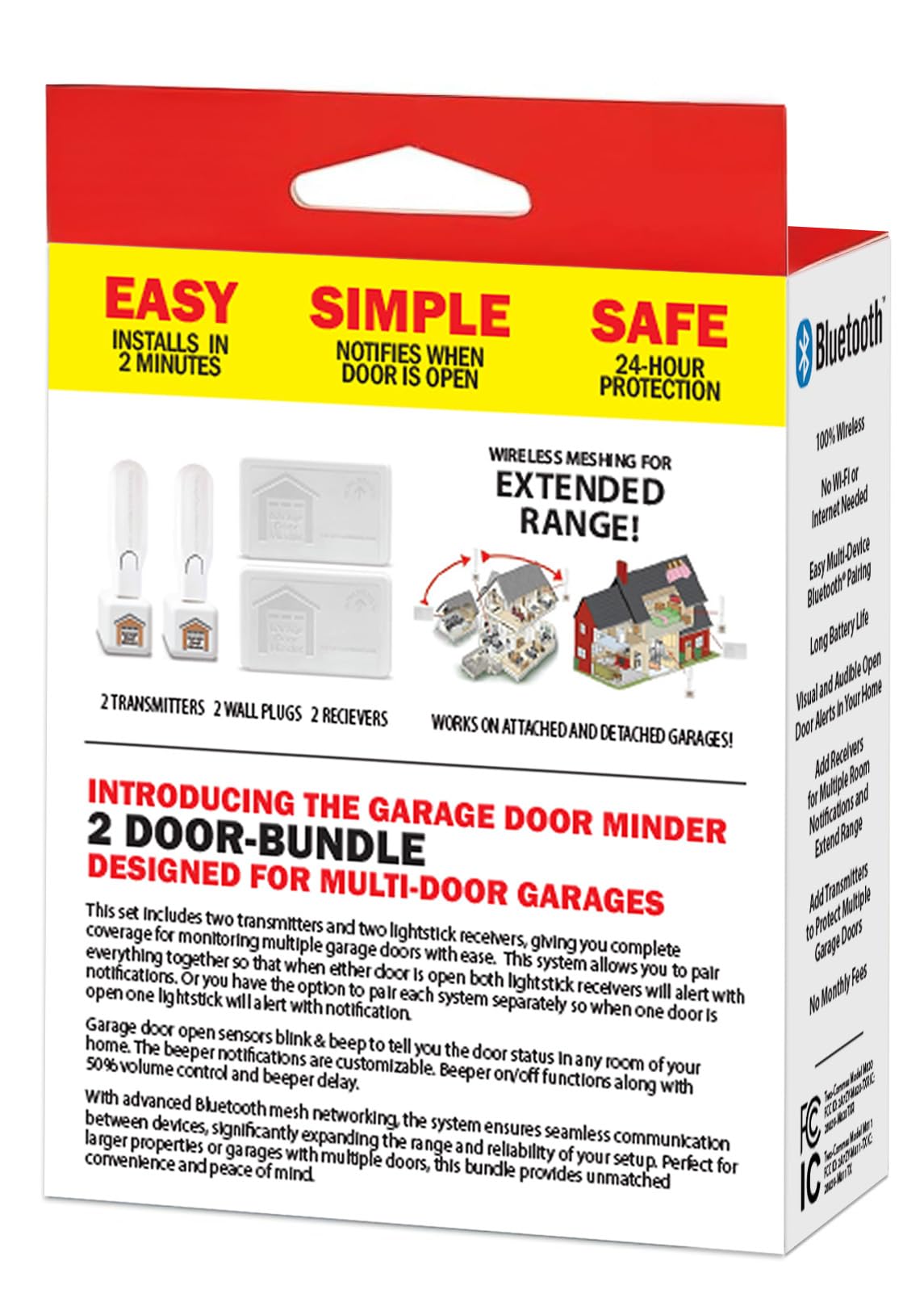 Garage Door Minder® 2 Door + 2 Room Combo Pack. 100% Wireless. No Wi-Fi. in-Home Monitor & Alert System. Installs in 2 Minutes. Great for Seniors. Monitors 2 Individual Doors.