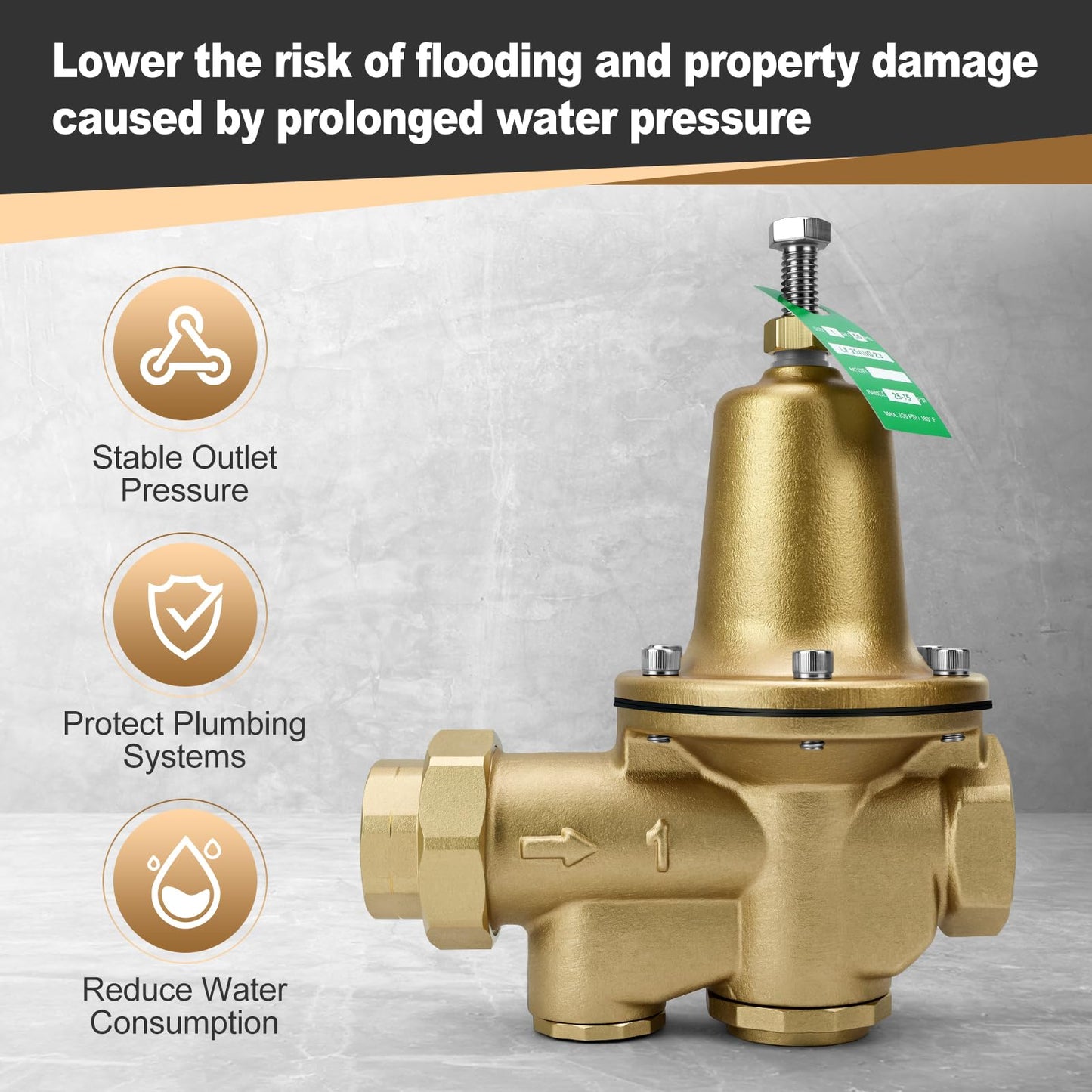 LF25AUB-Z3 1" Cast Copper Silicon Alloy Pressure Reducing Valve, Adjustable 25-75 psi, Maximum 300 psi, NPT Female Union x NPT Female Outlet, Polymer Seat