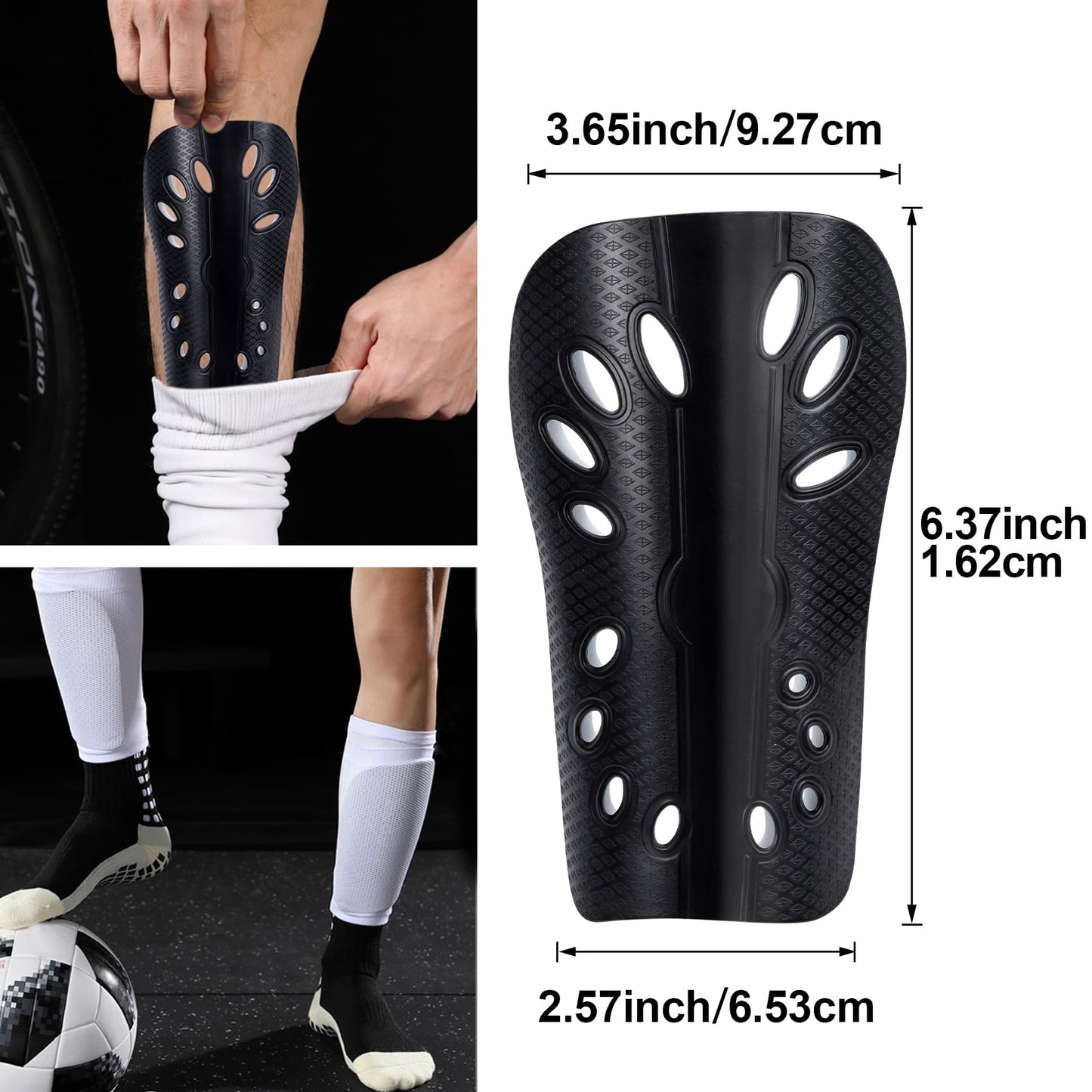 HINZIC 2pcs Soccer Shin Guards, Breathable Shin Guard Pads, Football Game Gear Protective EVA Cushion for Youth Men Women- Black