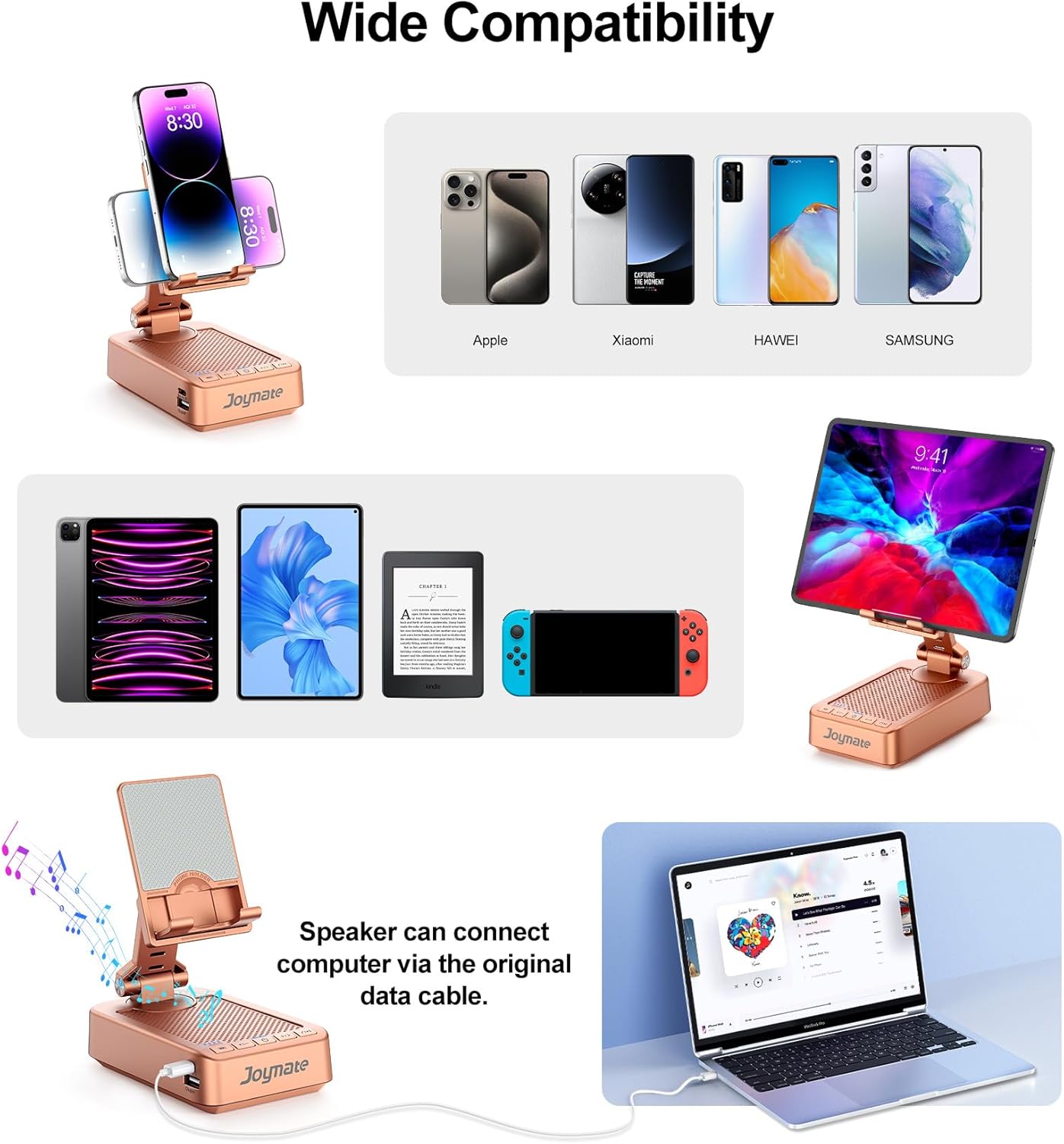 Joymate 360 Gifts for Women Girls, Bluetooth Speaker Phone Stand with Charging Function Rotable Adjustable Cell Phone