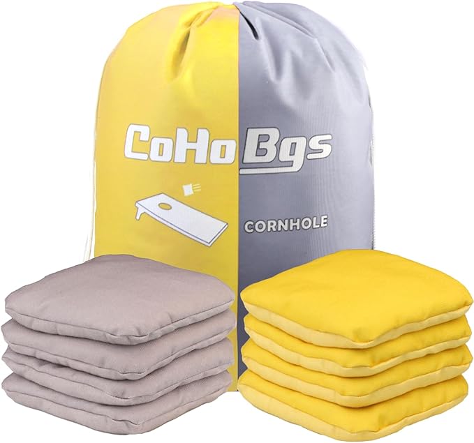 CoHoBgs Corn Hole Bags Set 8, Professional Cornhole Bags Dual-Sided Slick & Stick Resin Filled Suede and Duck Canvas Bean Bag for Cornhole Game Includes Carry Case