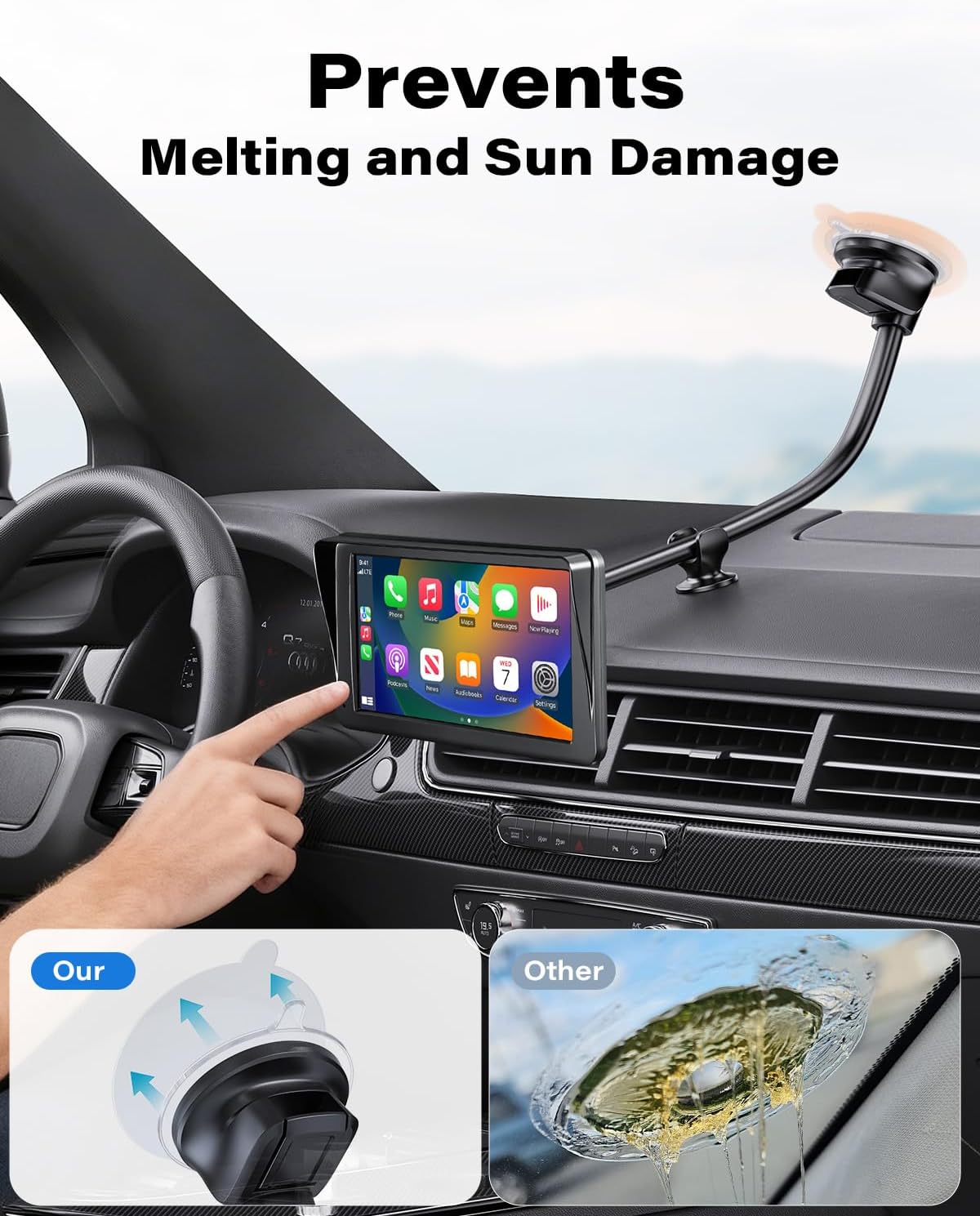 1Zero 14-Inch 7-11 Inch Windshield CarPlay Mount for Car, CarPlay Holder Mount with Long Arm, Flexible & Bendable