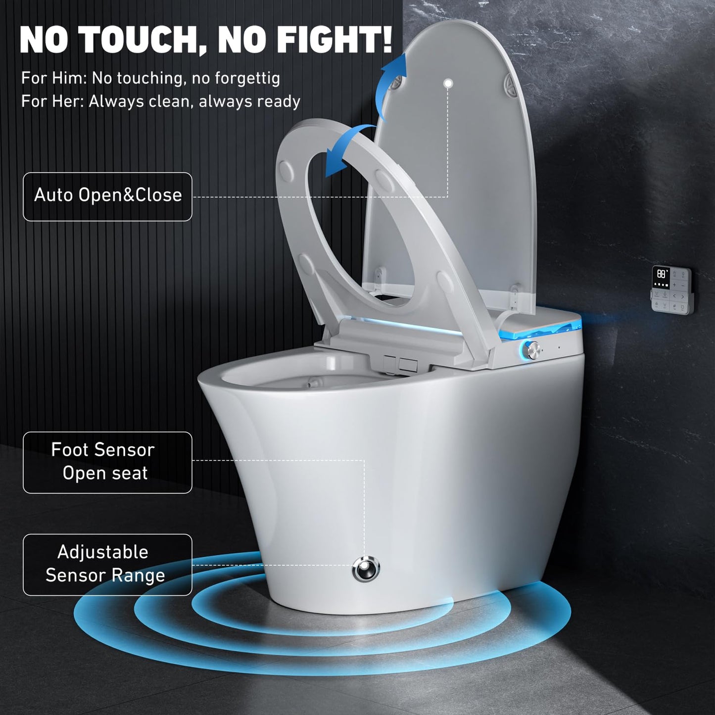Onirap Smart Toilet with Bidet Built in, Tank Built in with Powerful Flush, Heated Seat, Auto Flush and Close, Warm Water, Air Dryer, Night Light and ADA Comfort Height for Bathroom
