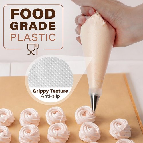 LotFancy 10-Inch Tipless Piping Bags - 500 Pcs Non-Slip Disposable Pastry Bags for Cake Decorating