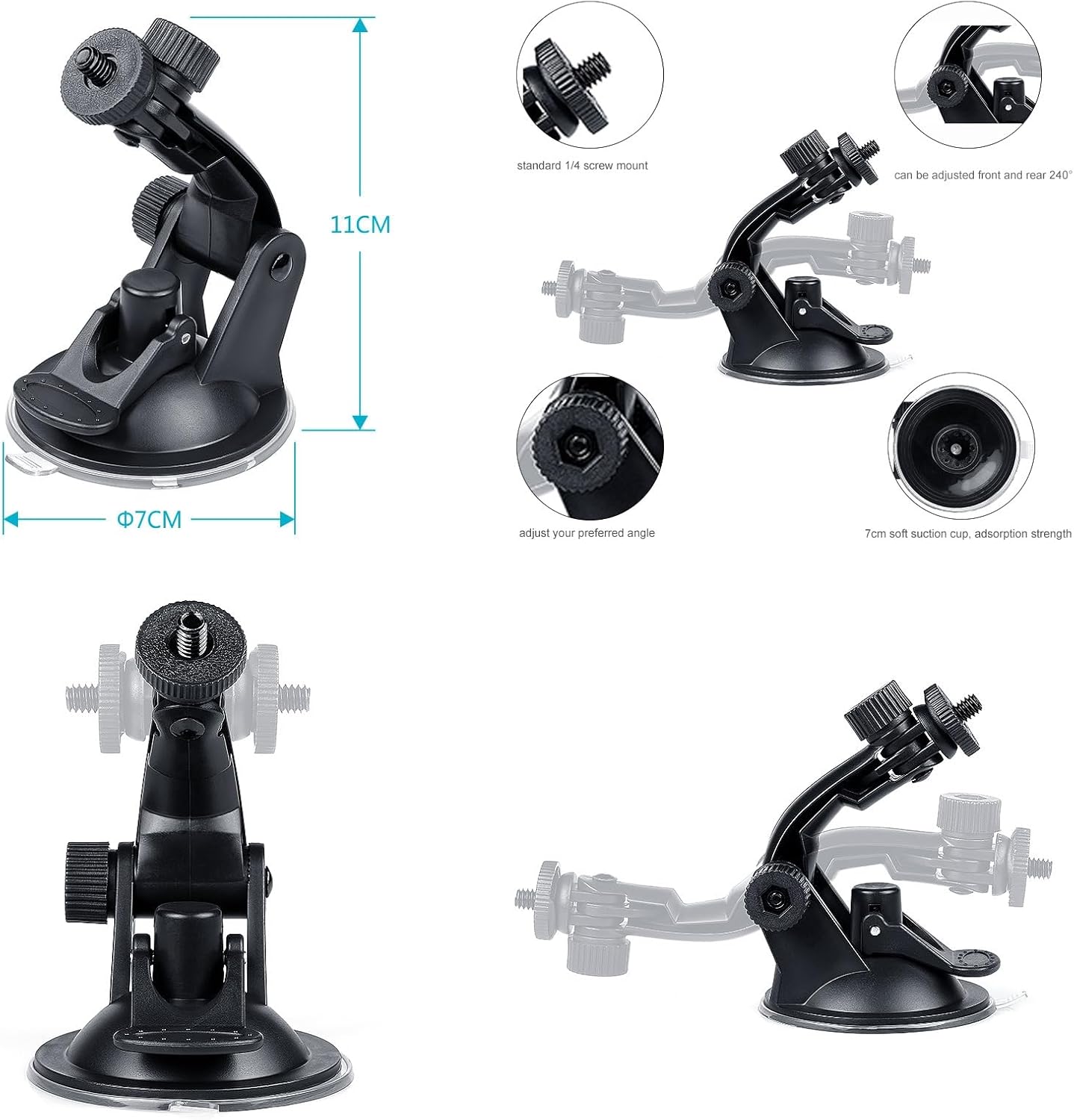 KUANVE 4 1 in Action Camera Accessories Kit, Floating Handle Grip, Suction Cup Mount, Handheld Selfie Stick and Mini
