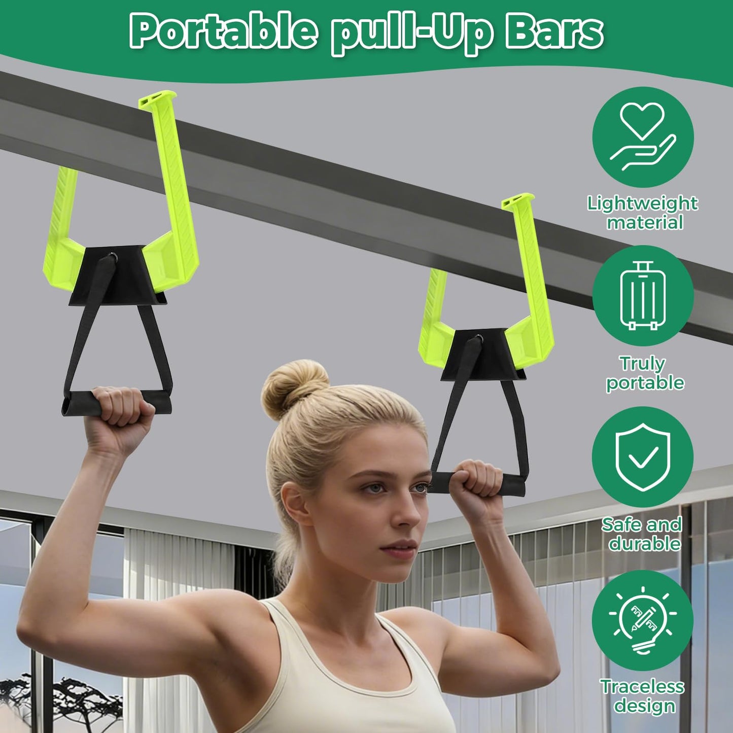Portable Pull Up Bar for Doorway, 285LBS Heavy Duty Adjustable Chin Up Bar, No Drill Home Gym Equipment for Home Workout, Strength Training