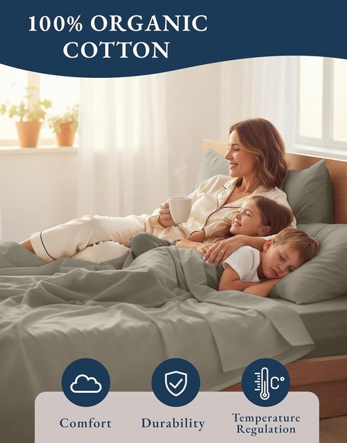 LANE LINEN 100% Organic Cotton King Sheet Set - Soft & Comfy Eco-Friendly Percale Bedding | Silver, 4-Piece, 15" Deep Pocket