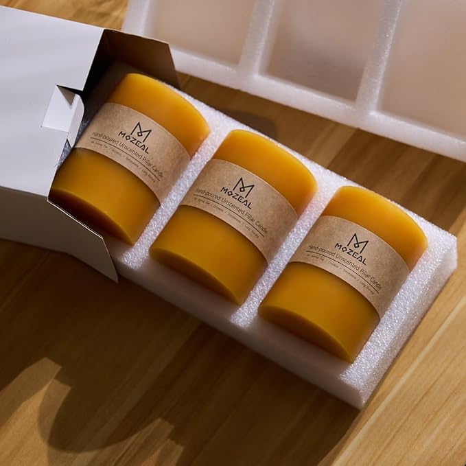 MOZEAL 4" x 10" Extra-Large Spicy Mustard Pillar Candles (Set of 2), Unscented, Dripless, Smokeless, Long Clean-Burning,Tall 10 inch Large Spicy Mustard Pillar Candles Perfect for Autumn Events Decor