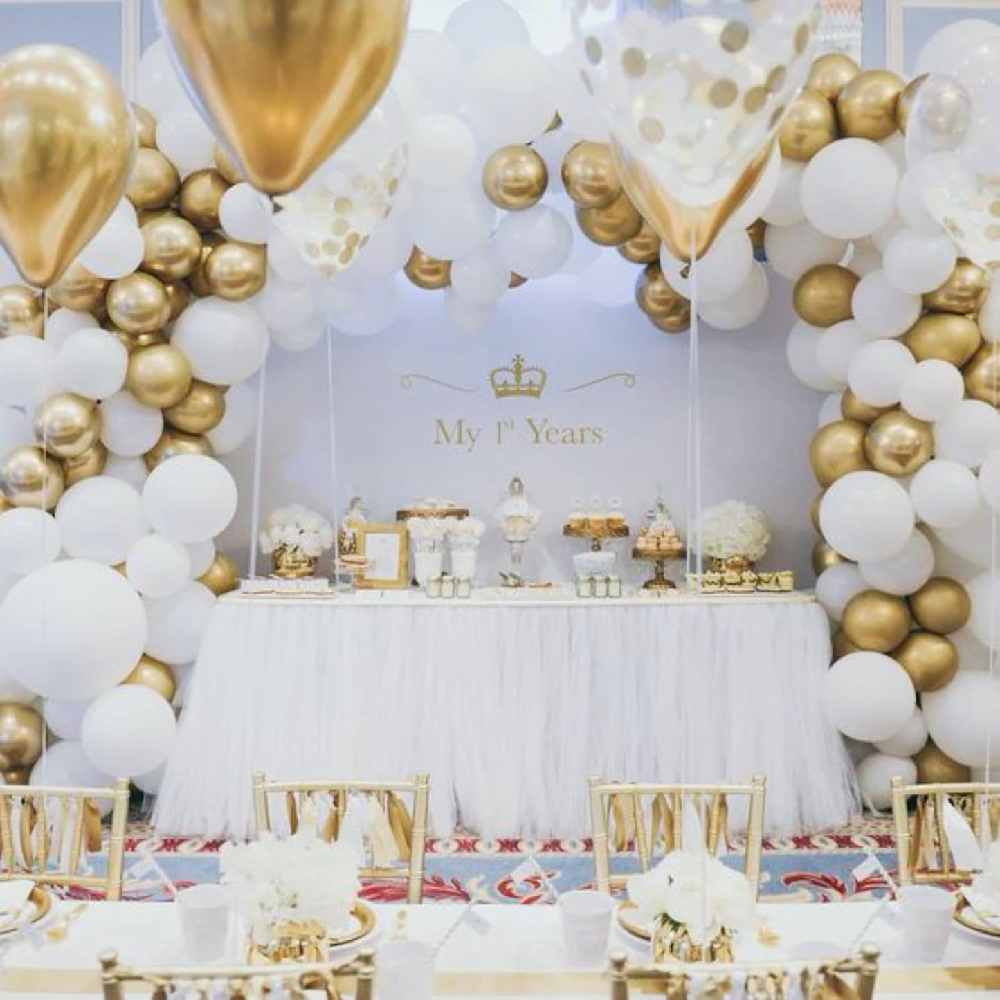 PartyWoo White & Gold Balloons - 140-Piece Pack in Various Sizes for Birthday & Party Decorations