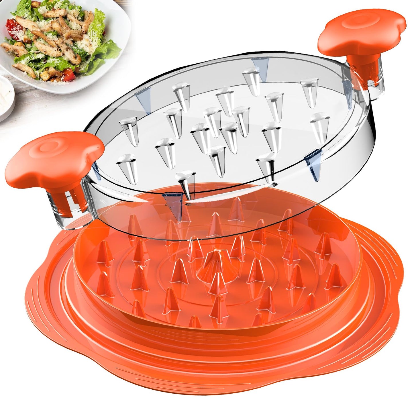 SURETIVIAN Chicken Shredder Tool Twist Large Chicken Breast Shredder with Brush&Fork, Visible Meat Shredder Machine, Anti-Slip Strip, Ergonomic Handle, BPA Free, Suitable for Pork Beef Chicken(Orange)