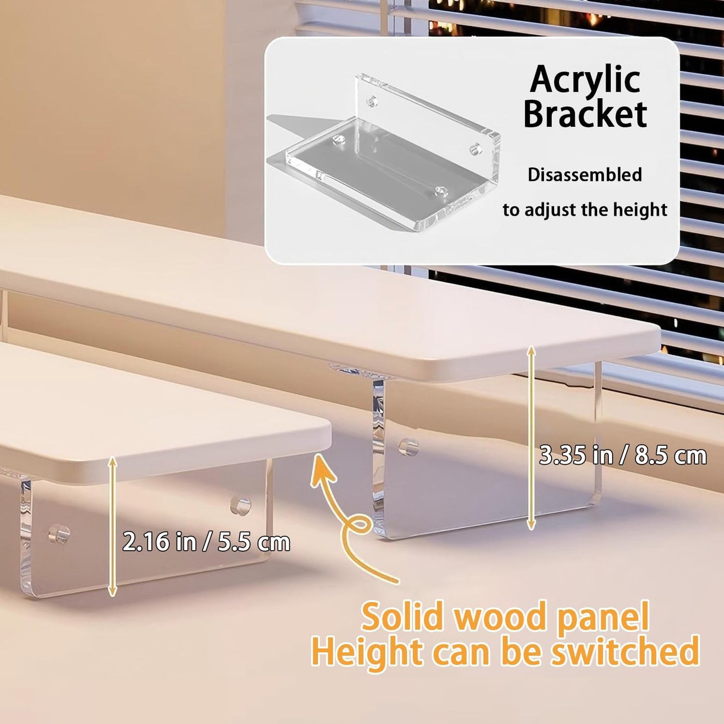 SRTFINE 2.16/3.34 Inch 2 7.8 15.7 Inch Monitor Stand Riser Height Adjustments Acrylic Stand with Installation Tool