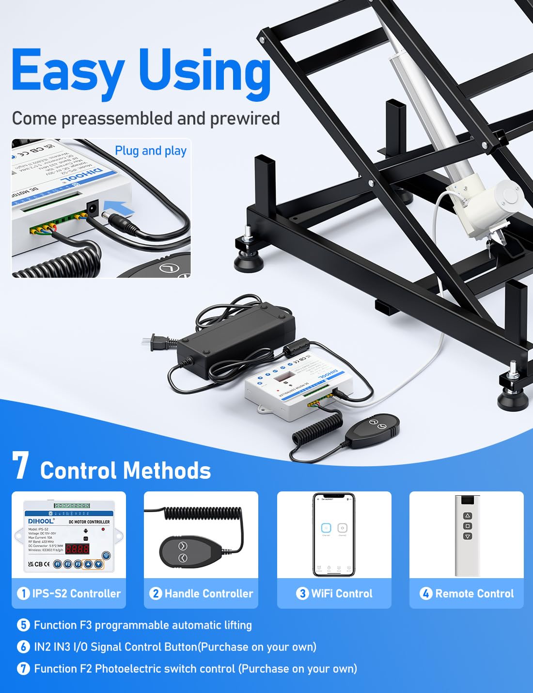 DIHOOL Electric Scissor Lift Table, 200Lbs, 10.43"-50.39" Height Adjustable Lifting Platform, Super Quiet with Remote & WiFi Control, Obstruction Detection, AC/DC Power for Home/Industrial Use