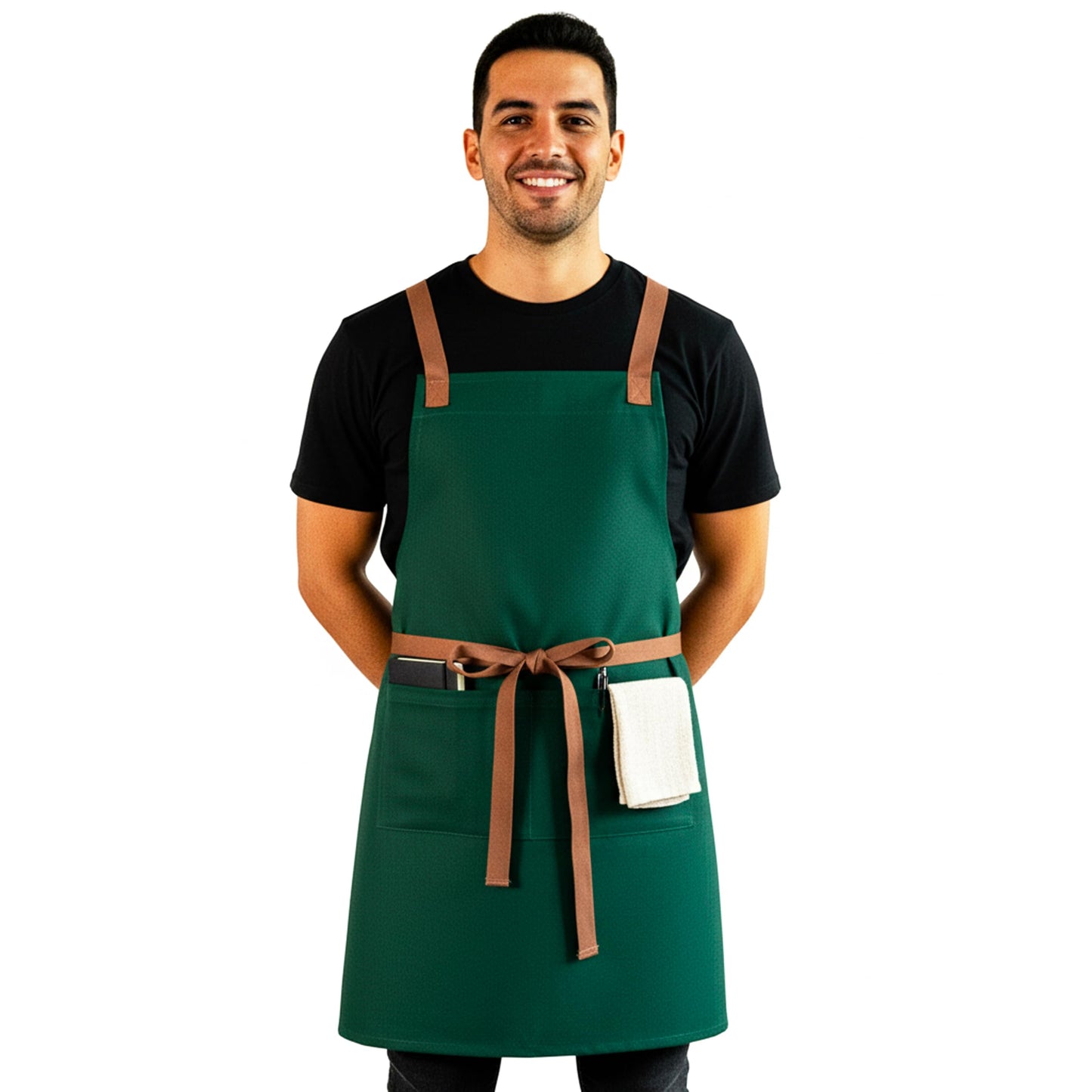 Professional Work Apron for Men & Women – 100% Cotton Ripstop Canvas with Inner Waterproof Membrane, Cross Back Straps & Multi Pockets – Durable Utility Apron for Workshop, Barista & Kitchen