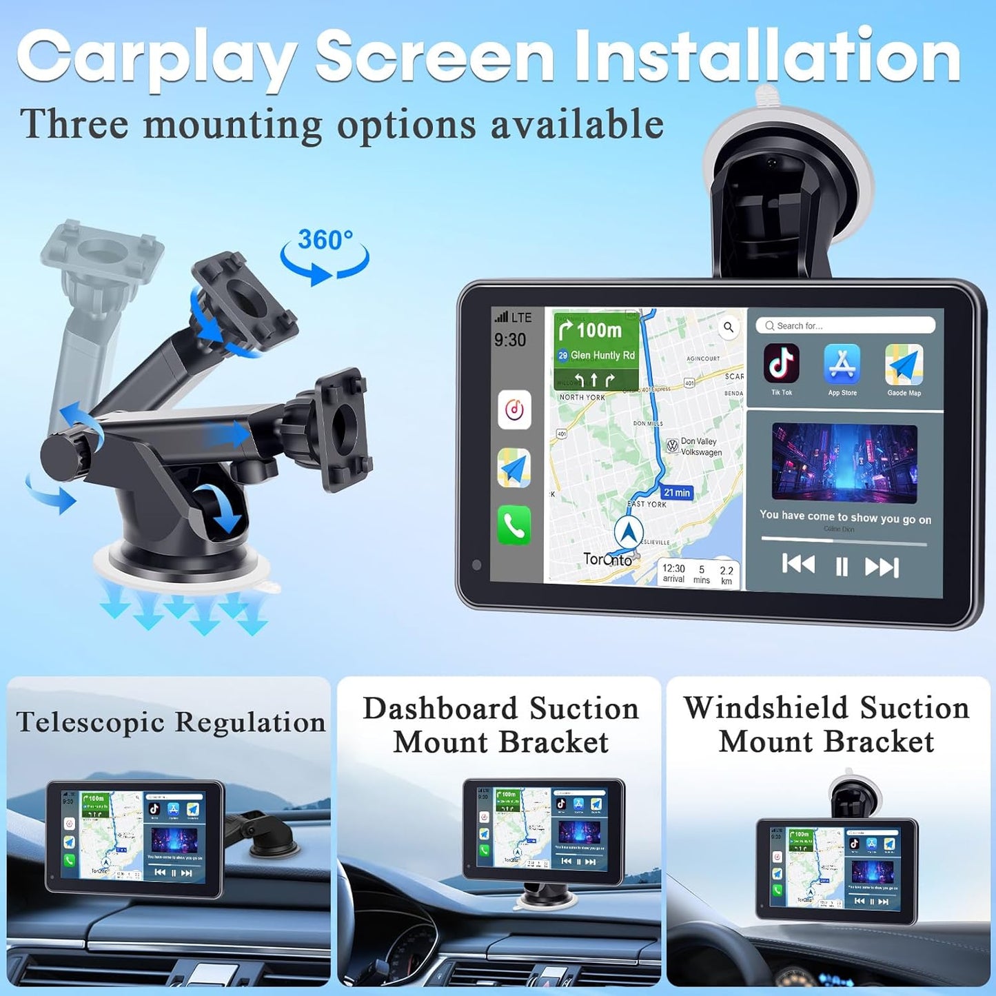 Befumly 3-Min 7 Inch 1080P Commuters Easy Install Portable Wireless Carplay Screen: Plug-Play Support Apple CarPlay