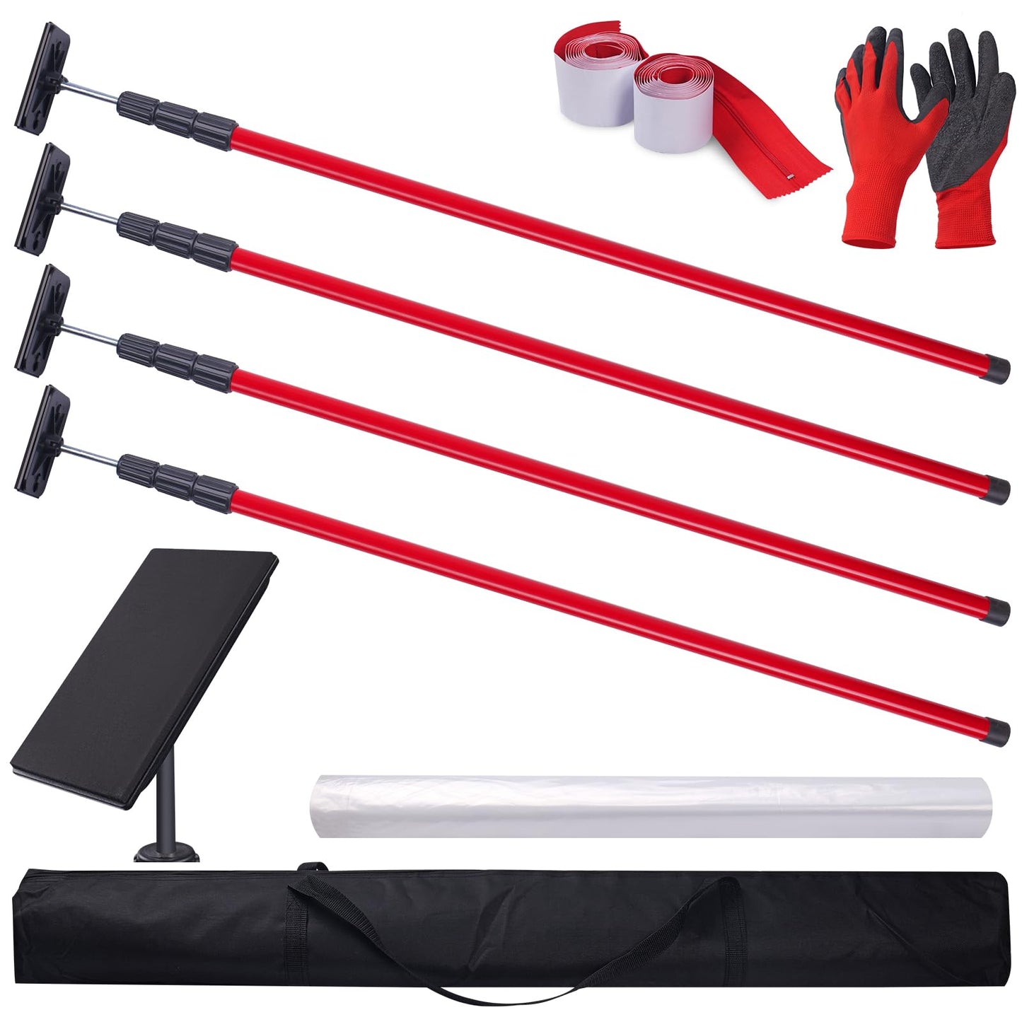 10FT Dust Barrier Poles Kit with Plastic Sheeting (32.8x13.1FT), 2 Heavy-Duty Zippers & Gloves – Telescoping Poles for Temporary Dust Barrier System, Home Renovation & Construction (4PCS)