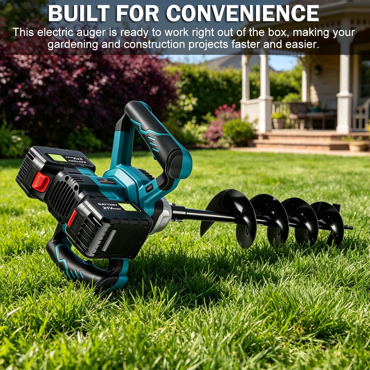 Post Hole Digger,Cordless Earth Auger,Electric Earth Auger,Includes 1twist drill bit with two batteries and one charger,With forward/reverse function，for Post Hole Digging, Drilling,Tree PlantingPlant