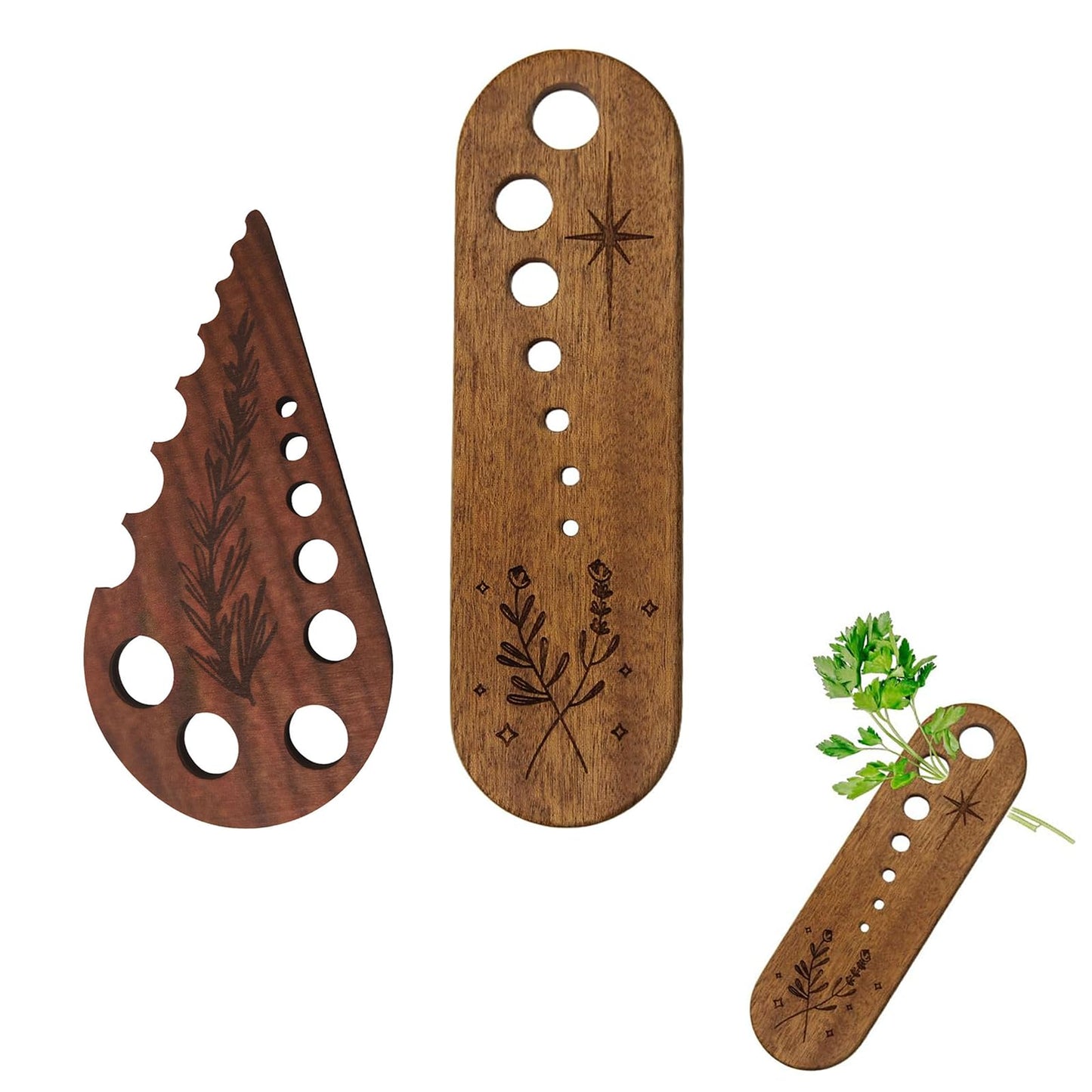 2 Pcs Wooden Herb Stripper, Vegetable Leaf Separator Tool, Functional Kitchen Gadget for Home Cooking and Professional Chefs