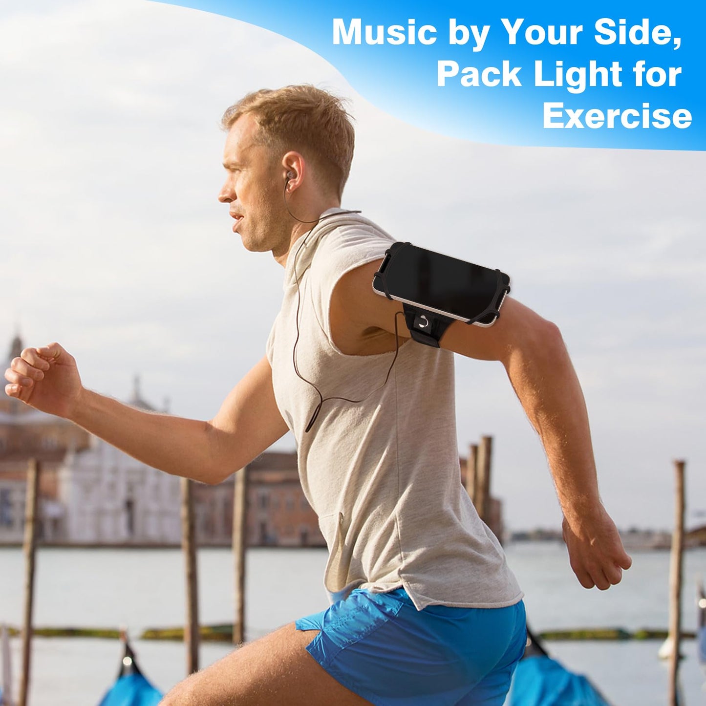 MoKo Running Armband 360°Rotatable for iPhone 16 15 14 13 Pro Max Plus Samsung Galaxy Note S24 S23 Fits Smartphones Over 5.8'', Detachable Armband Phone Holder for Running Biking with Key Holder