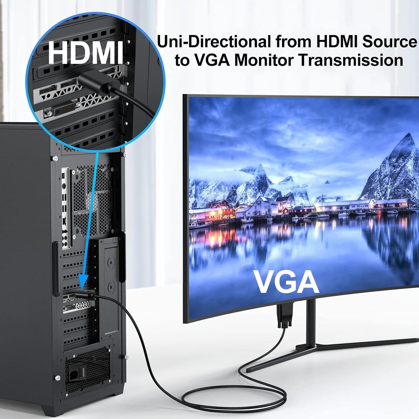 URELEGAN 6 1080P@60Hz HDMI to VGA Cable Feet, Uni-Directional Computer HDMI to VGA Monitor Cable HD Video Cord