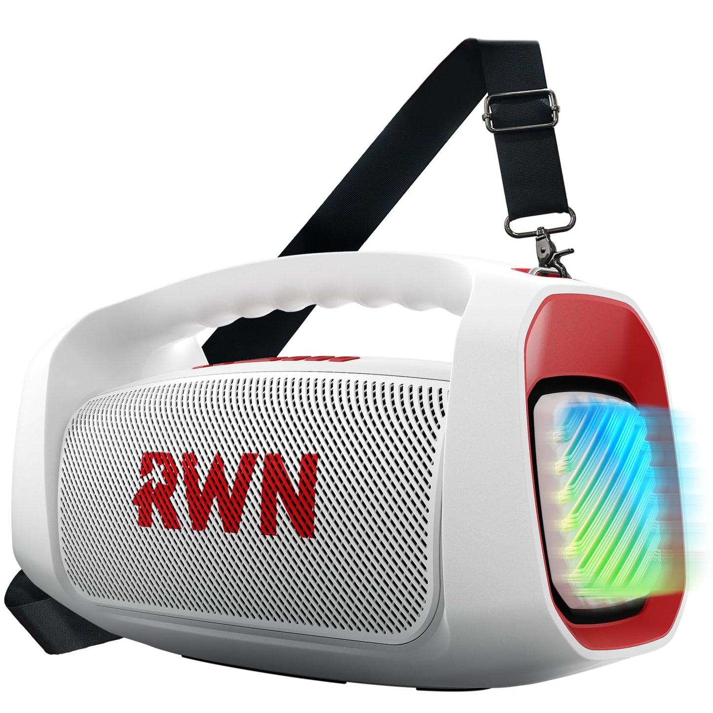 RWN Outdoor Bluetooth Speaker: 160W Loud Sound, IP67 Waterproof with 24H Playtime, Fast Charge, Bass, TWS, Portable Wireless Speakers with Light Show for House, Party, Projector, Beach (RED+White)
