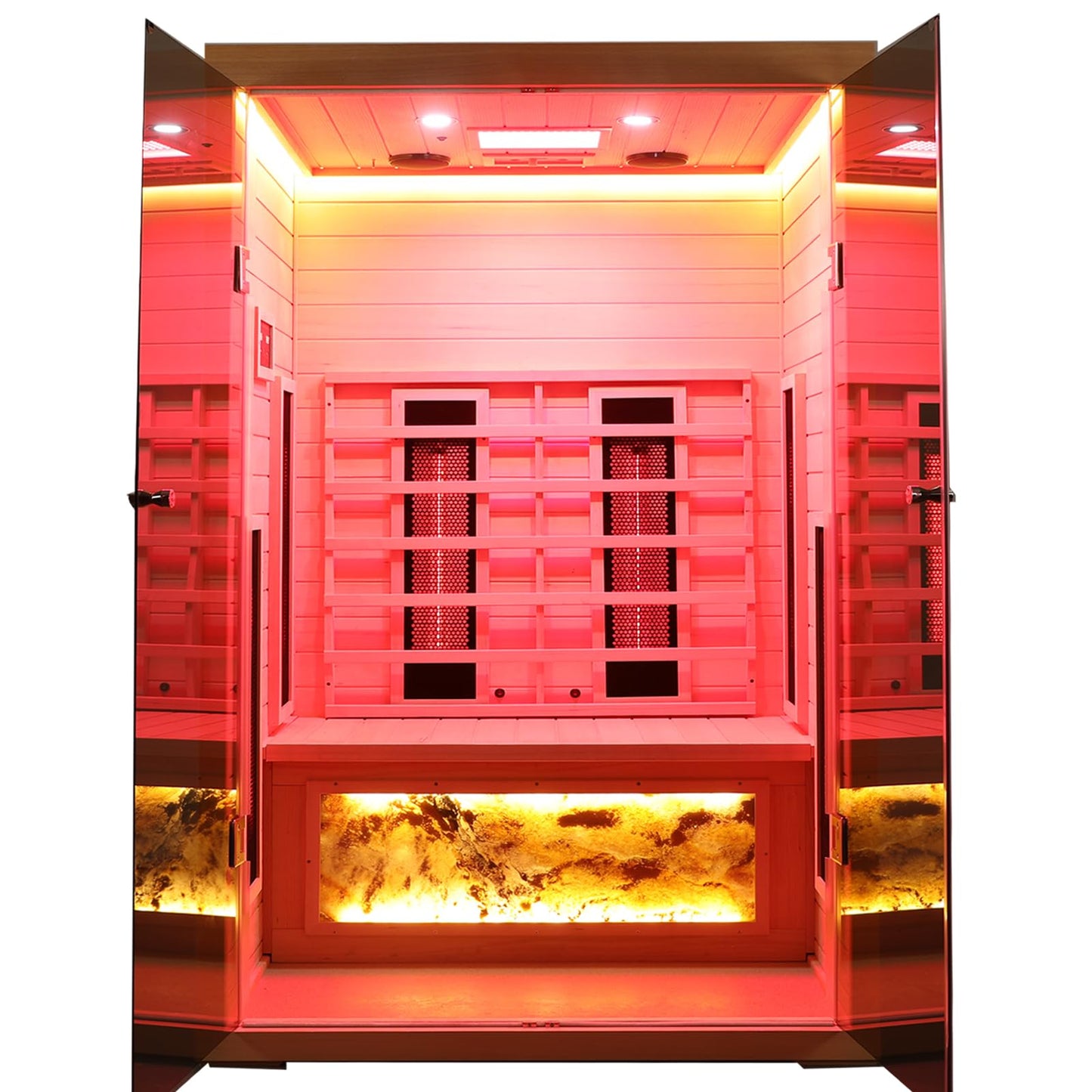 KUNSANA Ceramic Infrared Saunas 2 Person, Infrared Sauna with Red Light Therapy, Far & Near Infrared Sauna Indoor, Low EMF Infrared Sauna for Home, Deluxe Glass Home Sauna with Granite Backdrop