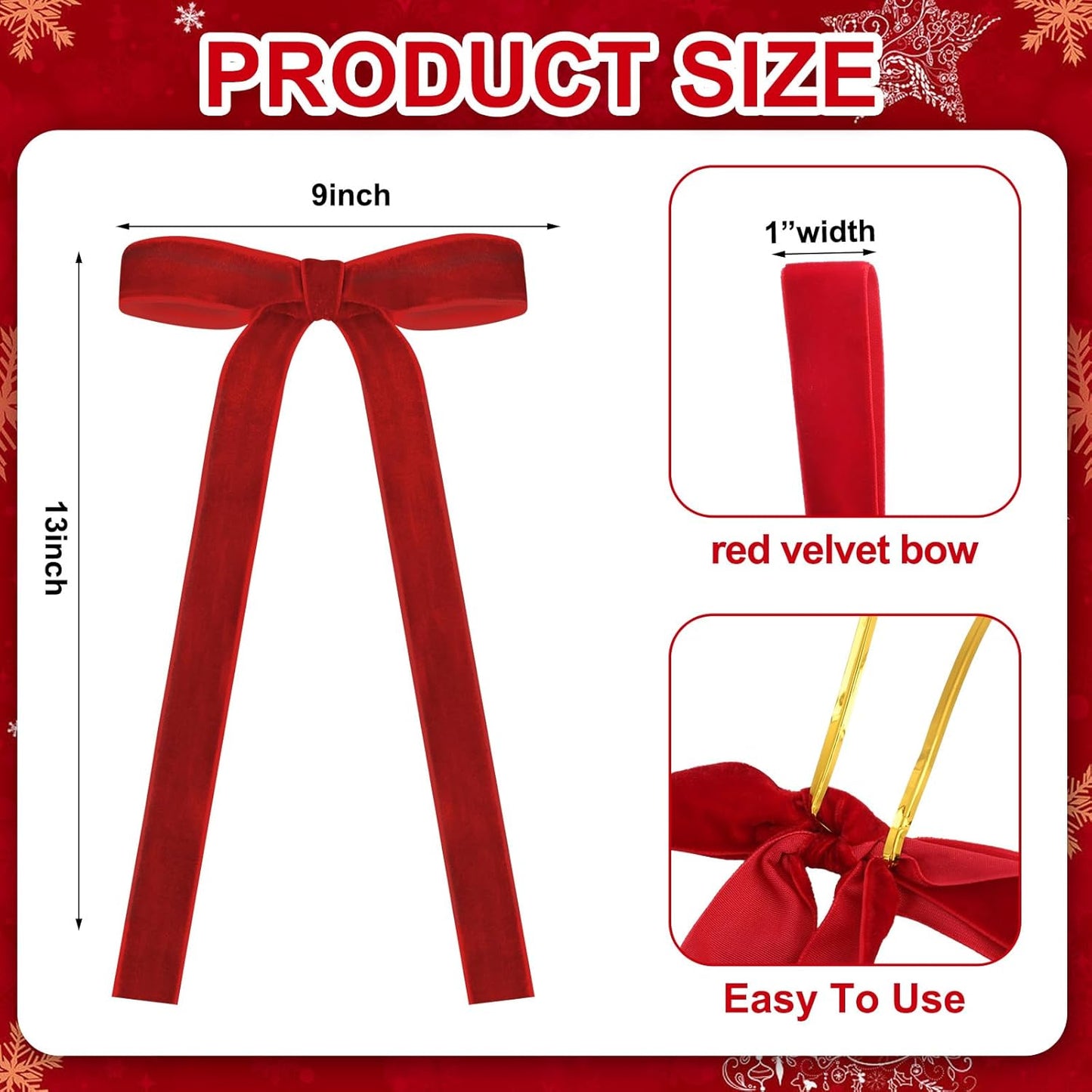 Skiennix 24 Pcs Velvet Bows - Vintage Ribbon Bows for Christmas Tree & Crafts | Red, 9 x 13 Inch