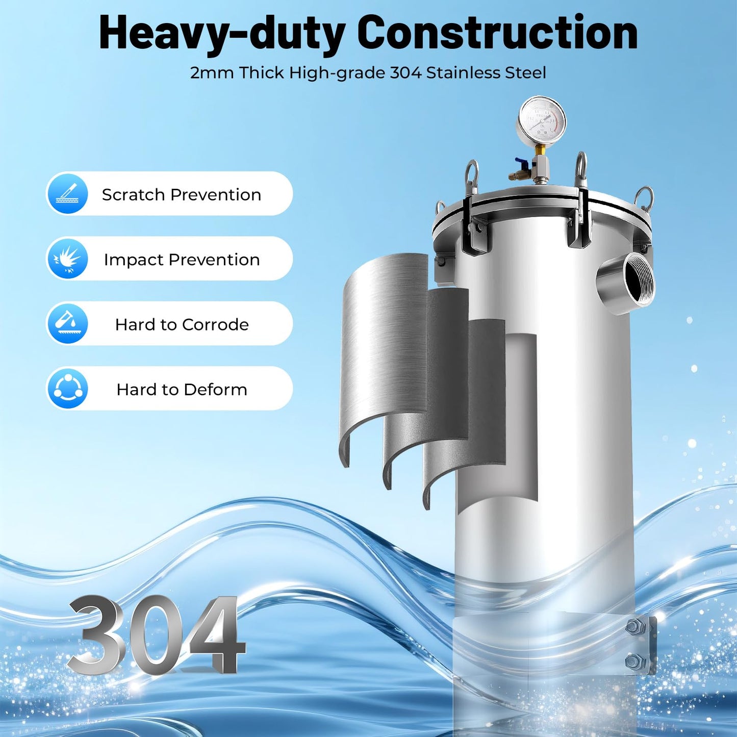2" NPT Stainless Steel Bag Filter w/Mesh 150PSI Multi-Purpose Bag Filtering Equipment Heavy Duty Industrial Sock Filter Housing Bag Water Filter Purification Equipment