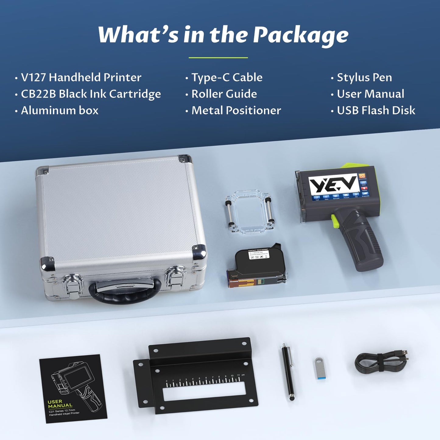YEV Handheld Inkiet Printer V127 Newly Enhanced 16-Hour Continuous Printing 5 Wheel Support for Printing Batch Numbers, Logos, Serial Numbers, Barcodes, and QR Codes on Diverse Materials (Green)