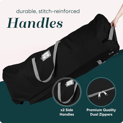 Handy Laundry - Rolling Tree Storage Bag | Zippered Bag for 7.5-Foot Christmas Tree - Easy Transport with Carry Handles and Wheels - Protects Against Dust, Insects, and Moisture (Black)