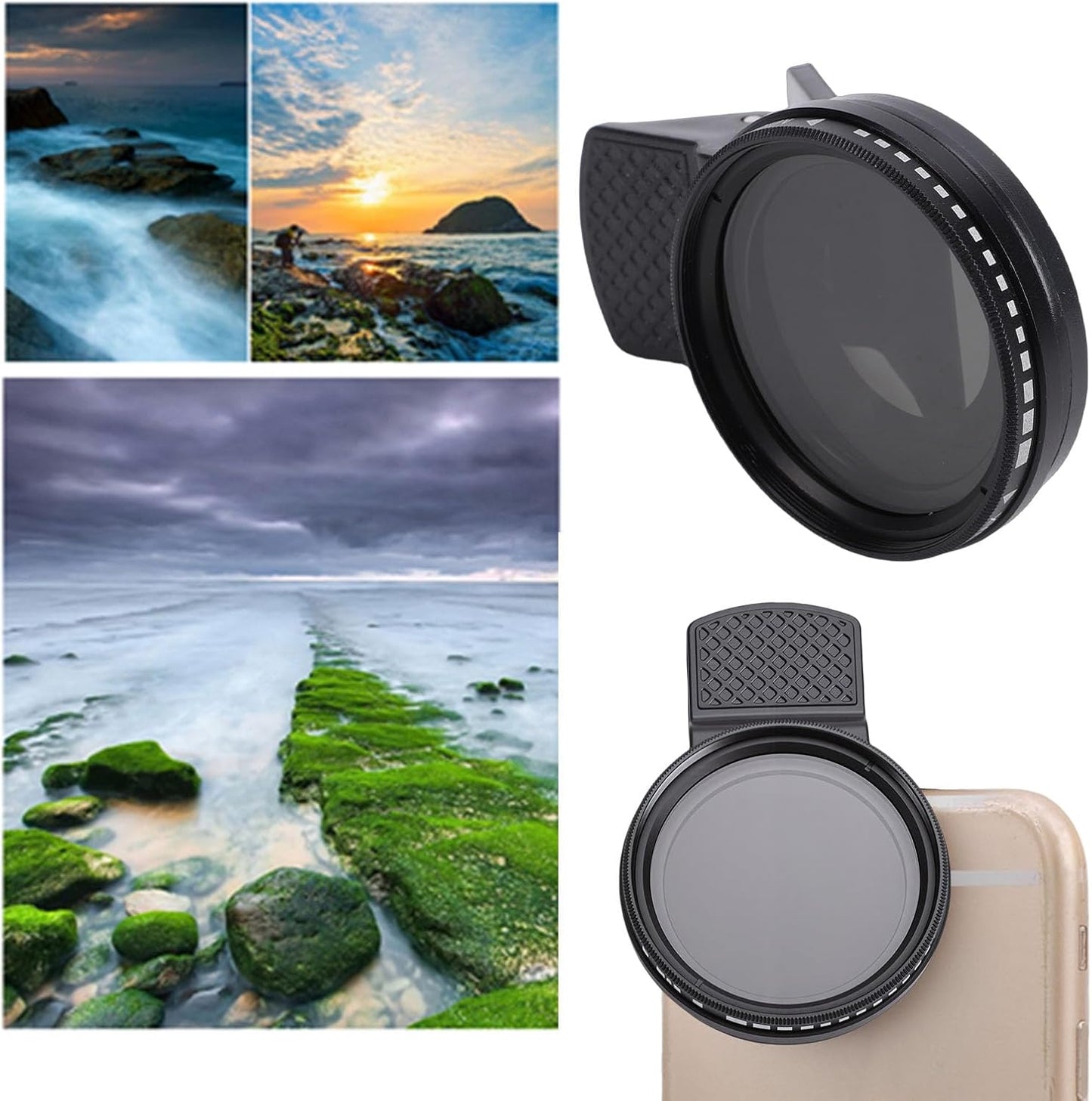 Diyeeni 37mm ND2 ND400 ND2 ND400 Clip On - Phone Lens ND Filter Kit, Variable ND Neutral Density Filter Adjustable