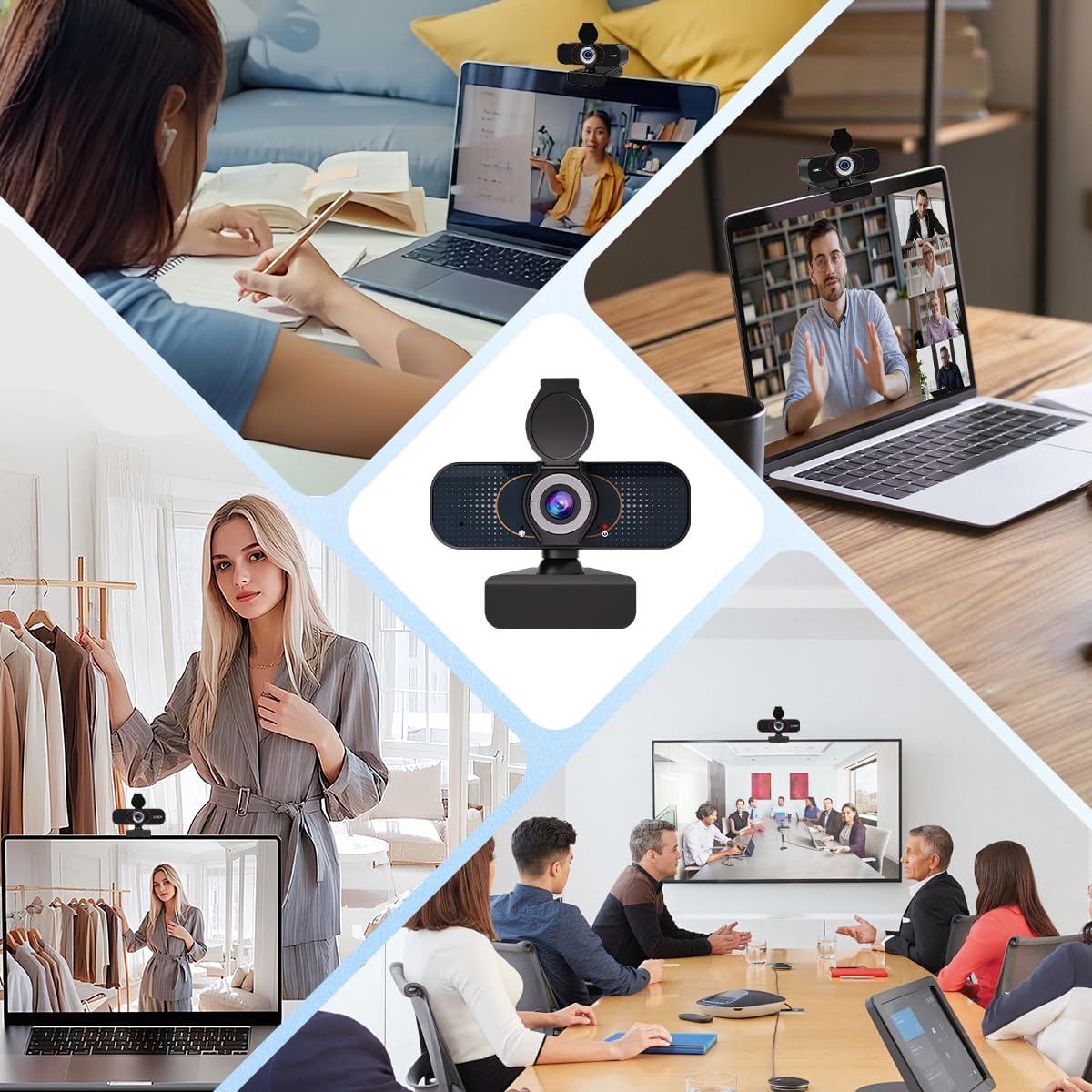 Generic 1080P PC Webcam with Built-in Noise-Canceling Microphone Physical Privacy Cover Automatic Light Compensation