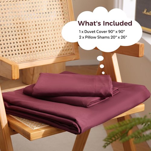 JSD Burgundy Duvet Cover Set - Soft Brushed Microfiber, 3-Piece Queen Size with Pillow Shams