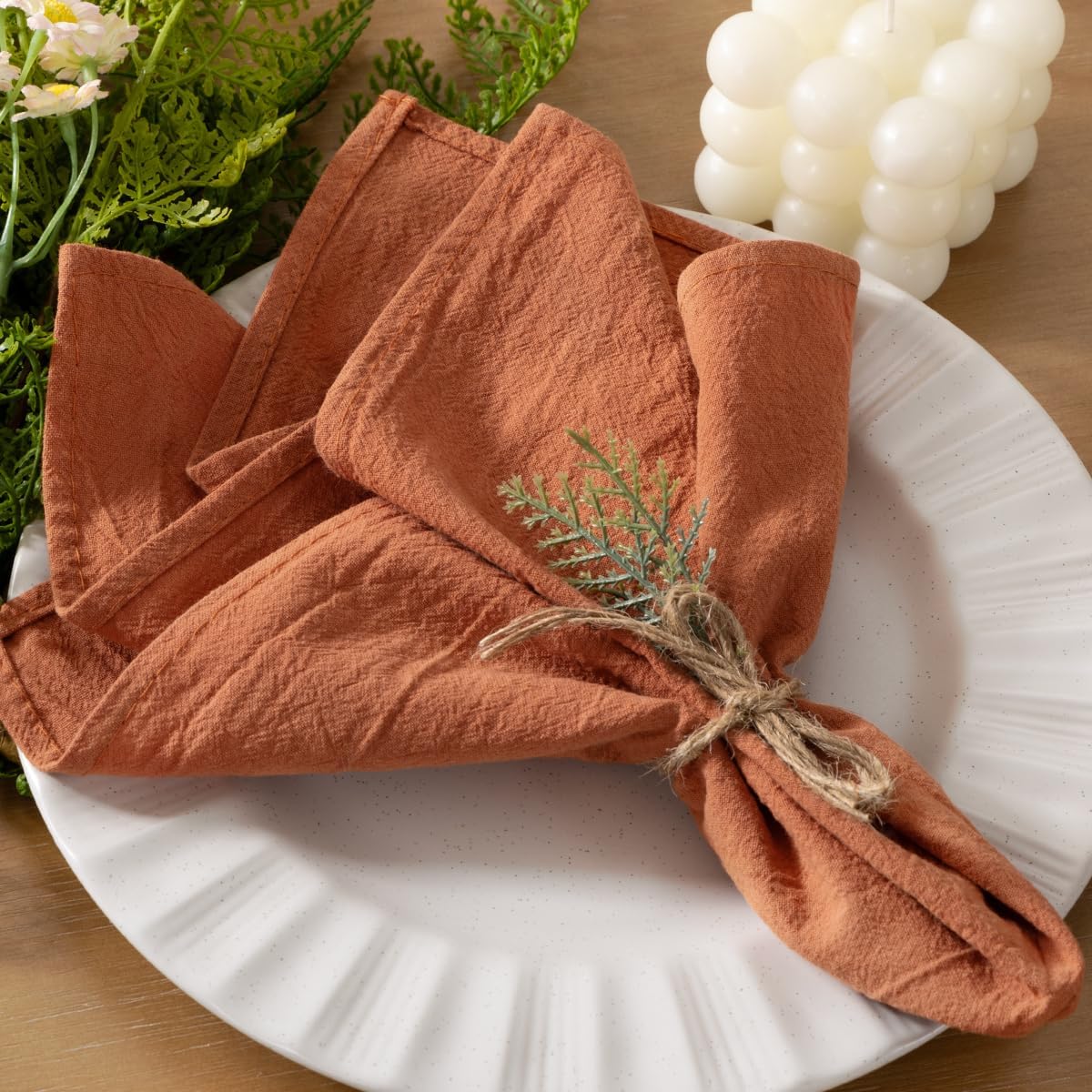 Socomi Cloth Napkins - Terracotta Washable Linen Cotton Set of 10 | 17"x17" for Weddings & Events