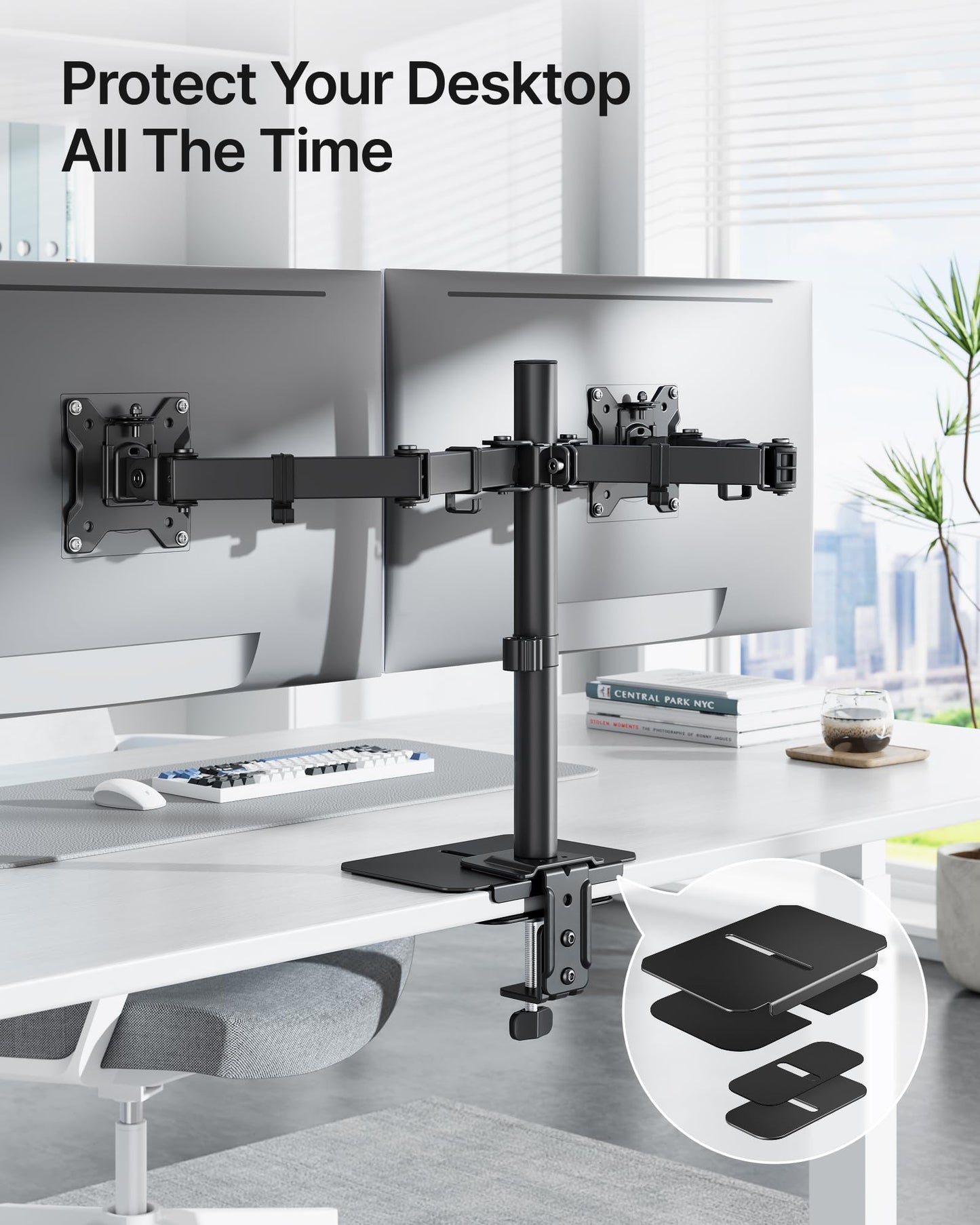 monTEK Adjustable Steel Monitor Mount Reinforcement Plate, Desk Stabilizer Plate for Thin, Glass or Fragile Desks,Universal Protective Support for C-Clamp & Grommet Monitor Arms, No Scratch Bracket
