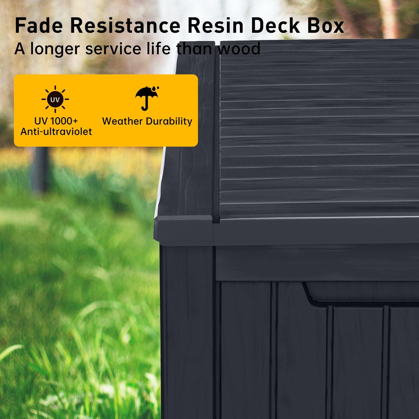 DRATO 200 Gallon Deck Box, Waterproof Resin Large Outdoor Storgae Box for Patio Furniture, Patio Cushions, Gardening Tools, Pool Supplies, Lockable (Black, 200 Gallon)