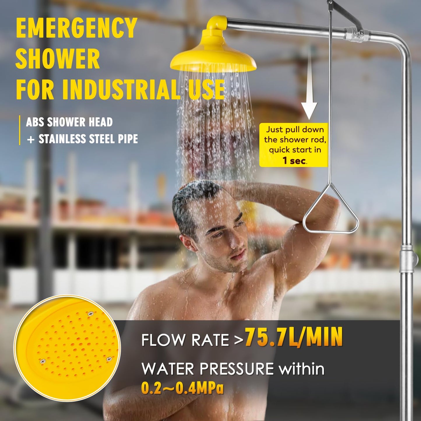 CGOLDENWALL Emergency Shower Eye Wash Station Combination Eye Wash Station with Shower Safty Shower, NPT Thread, with Emergency Sign, 304 Stainless Steel Bowl