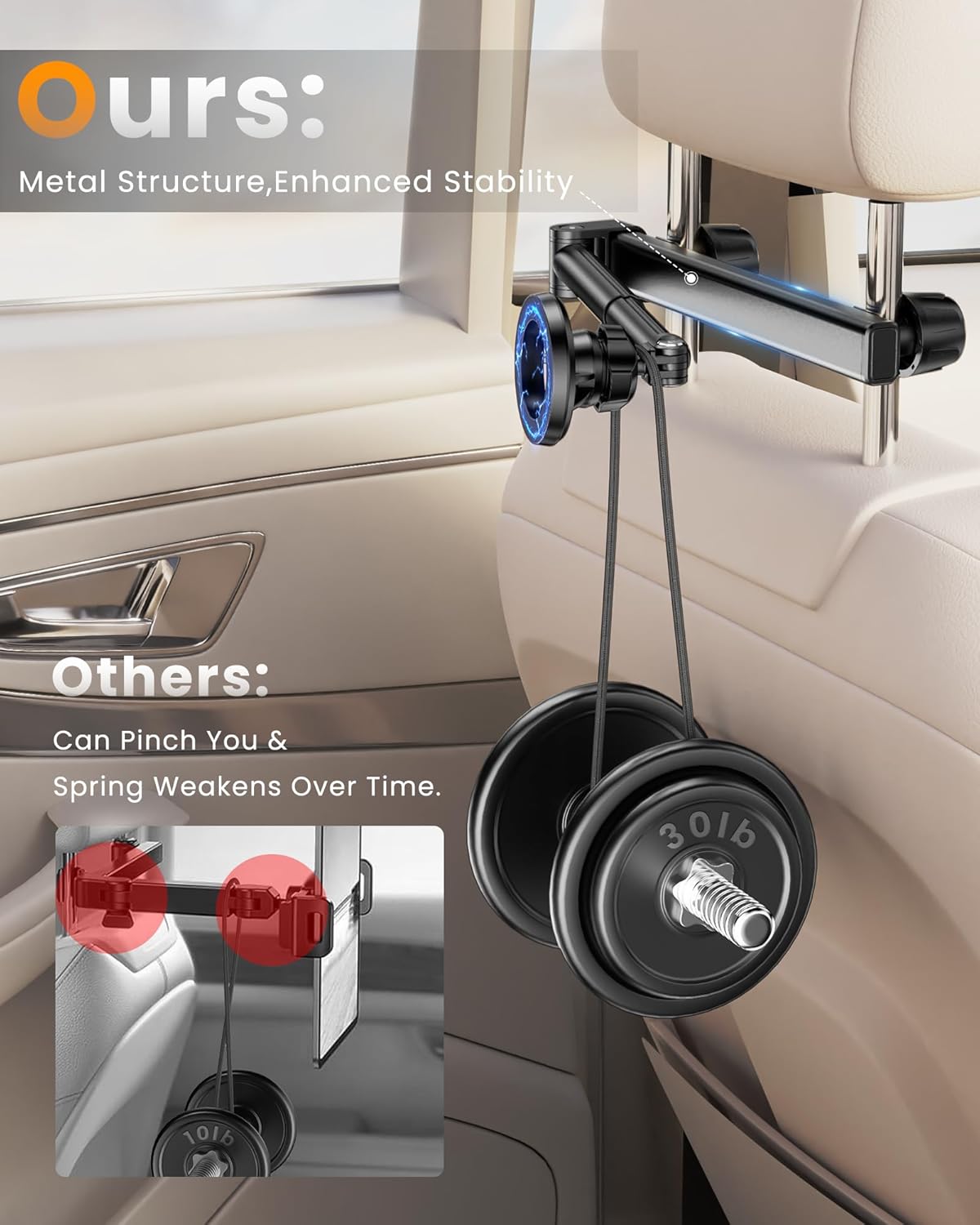 JDHDL 6 lb for Magsafe Car Headrest Tablet Holder, for iPad Holder Car Mount, Strong Magnetic Force Adjustable Aluminum