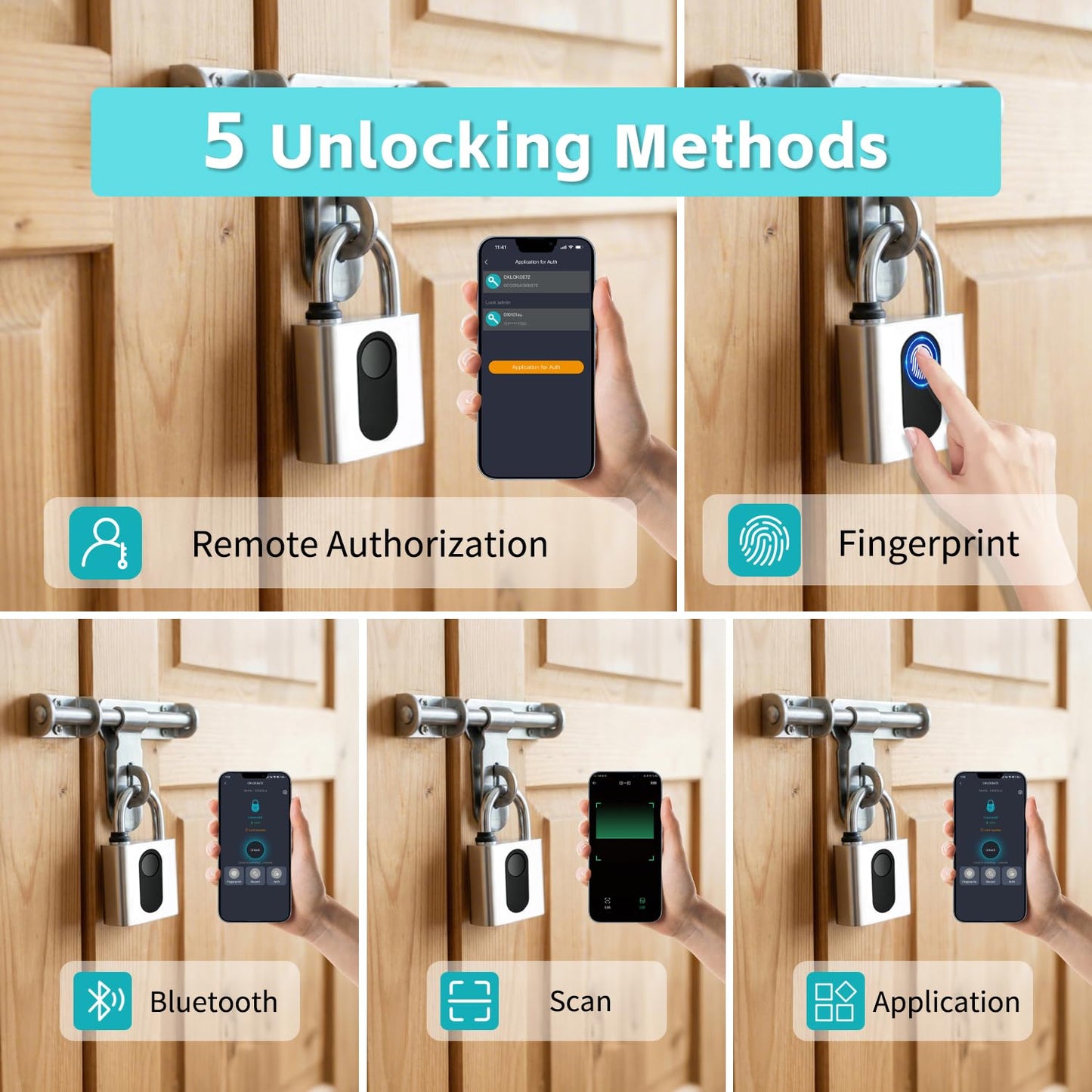 OKLOK Fingerprint Padlock with Remote Authorization Smart Pad Lock for Outdoor Courtyard Warehouse Doors Anti-Theft Gym Locker Lock (Small)