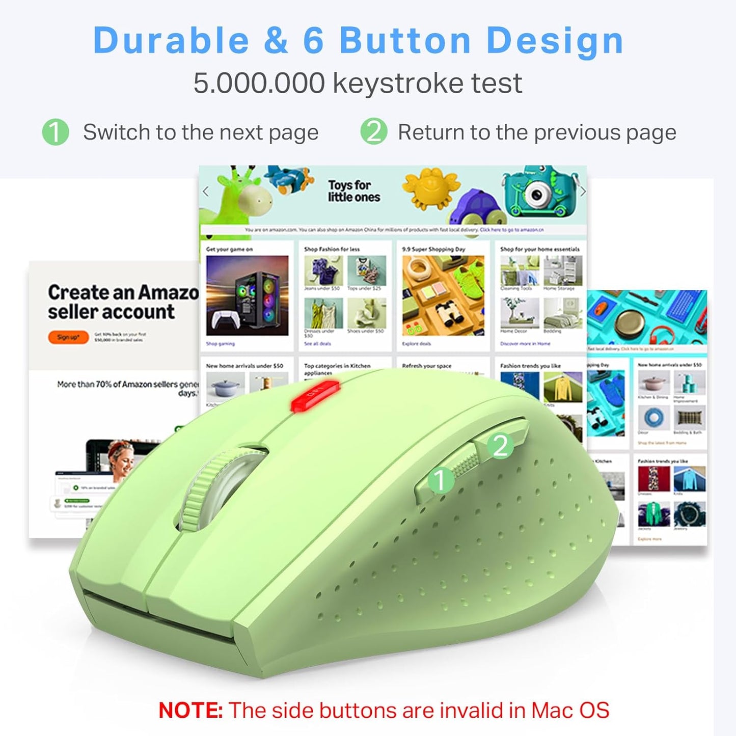 E-YOOSO 6 2.4GHz 5-Level 4800 18 Wireless Mouse for Laptop, Portable Optical Computer Mouse, Buttons, Cordless with USB