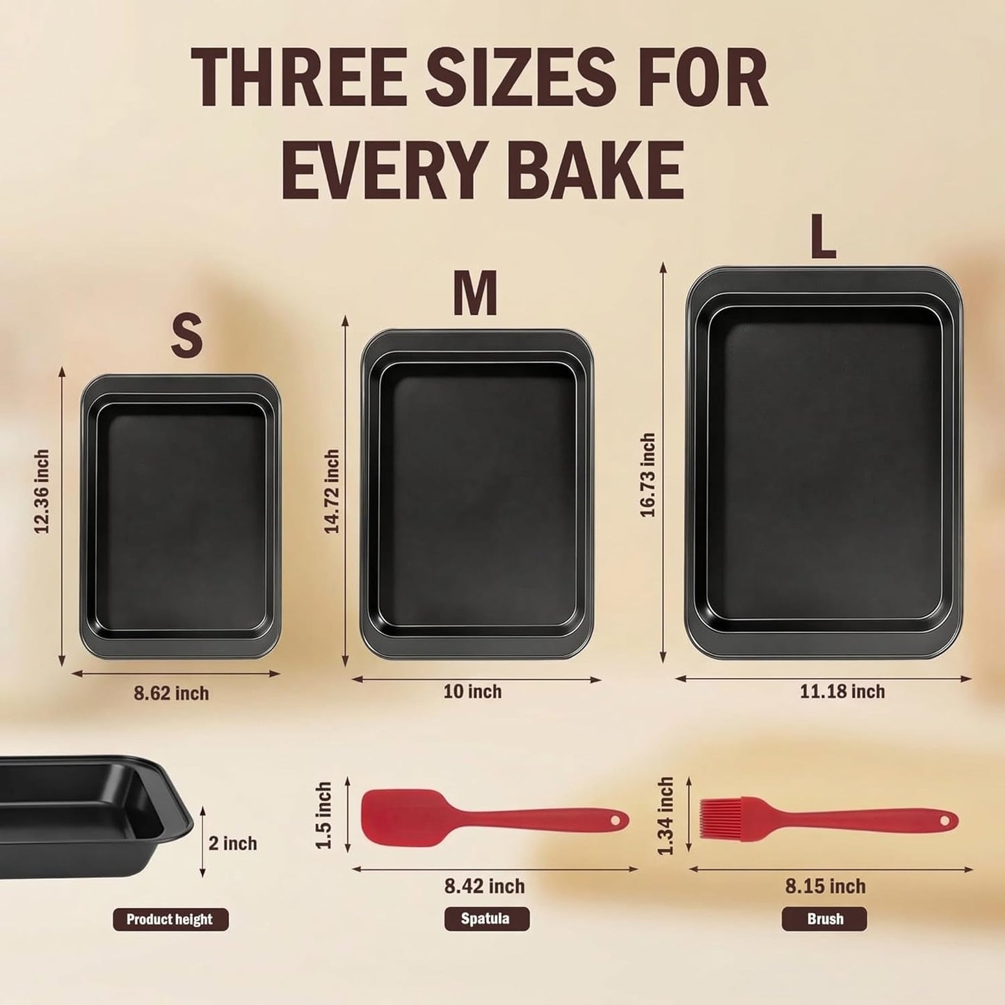 Skiennix Nonstick Baking Sheet Pan Set of 3 - Stackable, Multi-Depth, Rust & Warp Resistant, Easy Clean