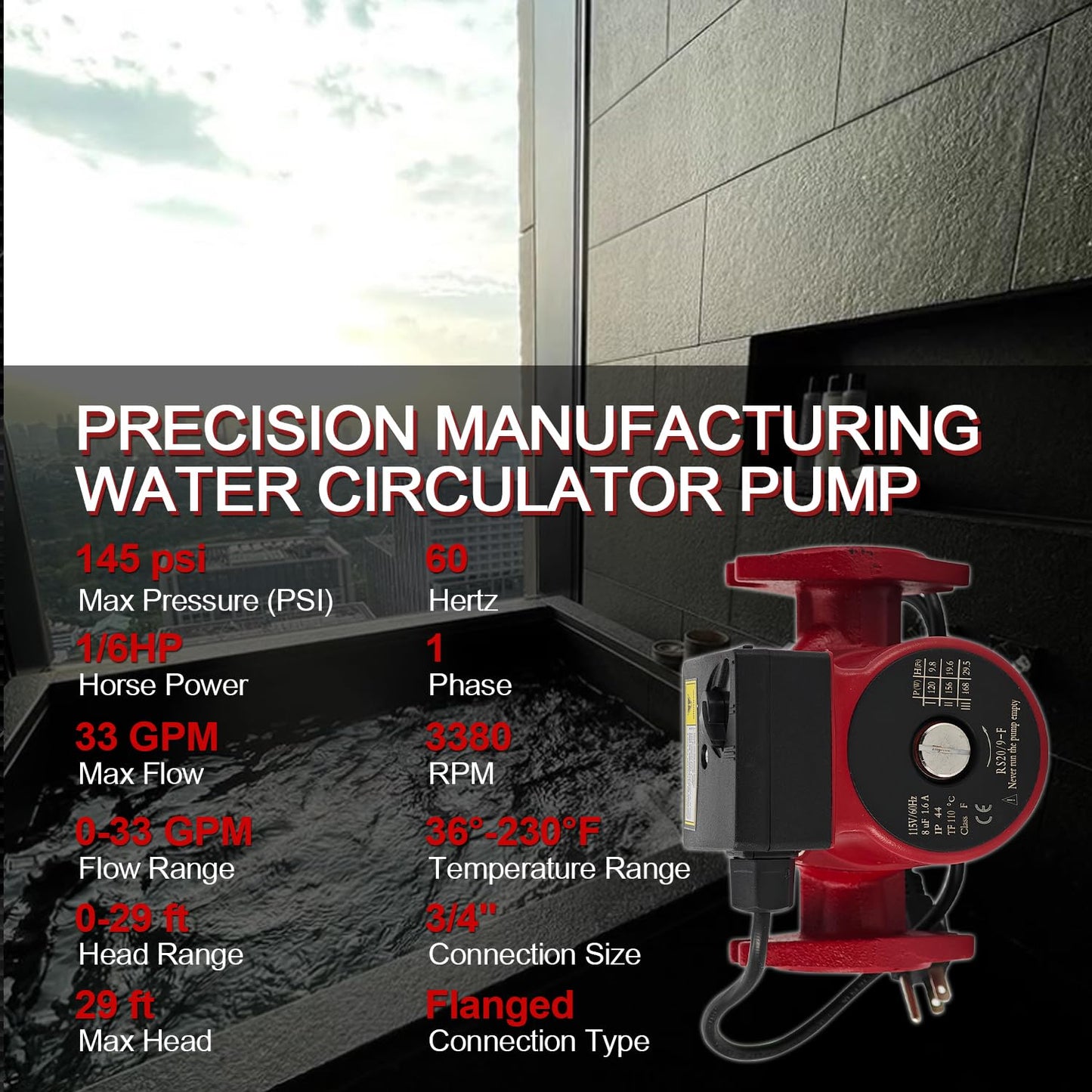 Dewinston UPS26-99FC 115V 1/6HP Water Circulator Pump Boiler Pump for Radiant Heating, Hydronic Heating, Fan Coil Heating, Solar and Other System Types, 52722512