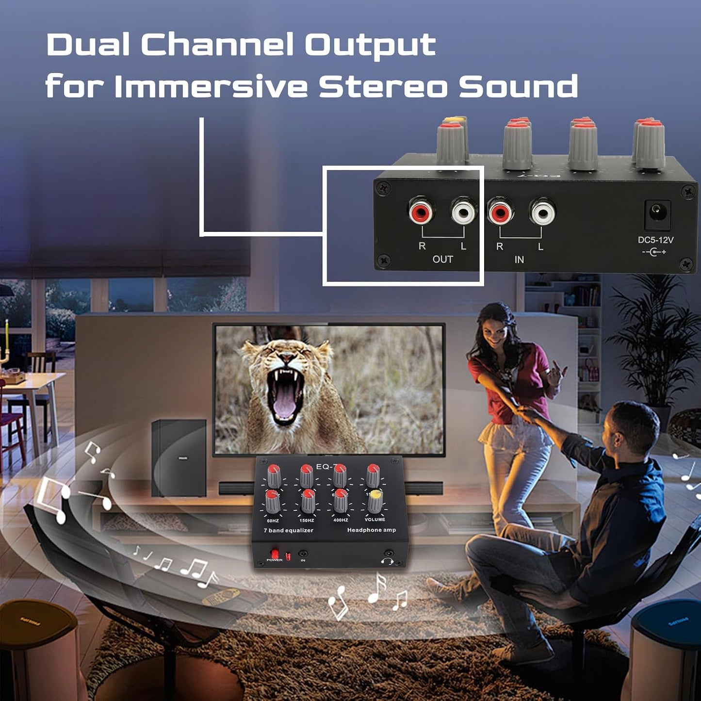 EQ-7 Headset 7 3.5mm 12dB Audio Signal Amplifier, Band Car Audio Equalizer, Dual Channel Sound Equalizer