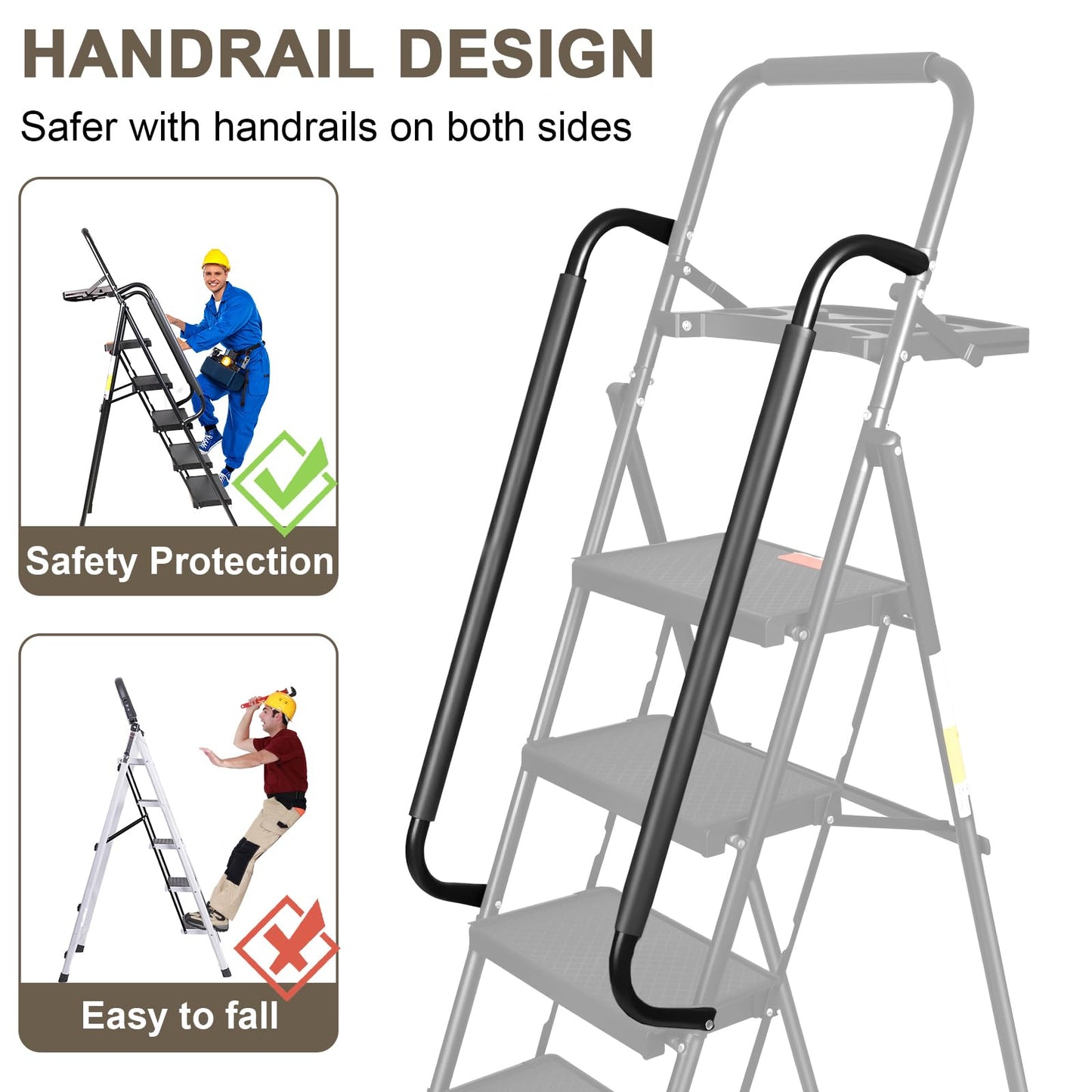 Valeo 5 Step Ladder with Handrails,500 Lbs Capacity,Folding Step Stool Ladder with Tool Platform,Wide Anti-Slip Pedal,Step Ladder 5 Step Folding,Multi-use for Home,Kitchen,Office,Black