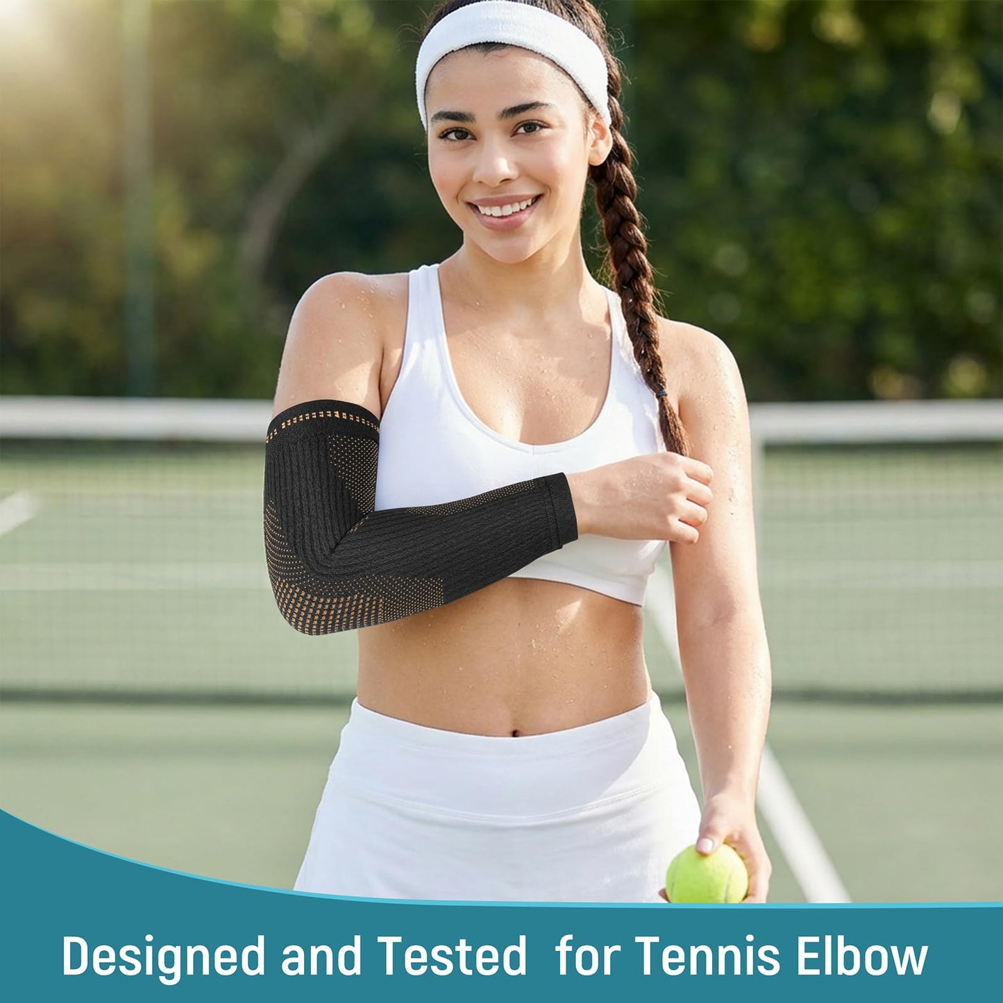Vlela Copper Elbow Compression Sleeve - Tennis & Golfers Elbow Support Brace, Extends to Forearm for Complete Pain Relief, Wider Fit Hugs Joint, Medium