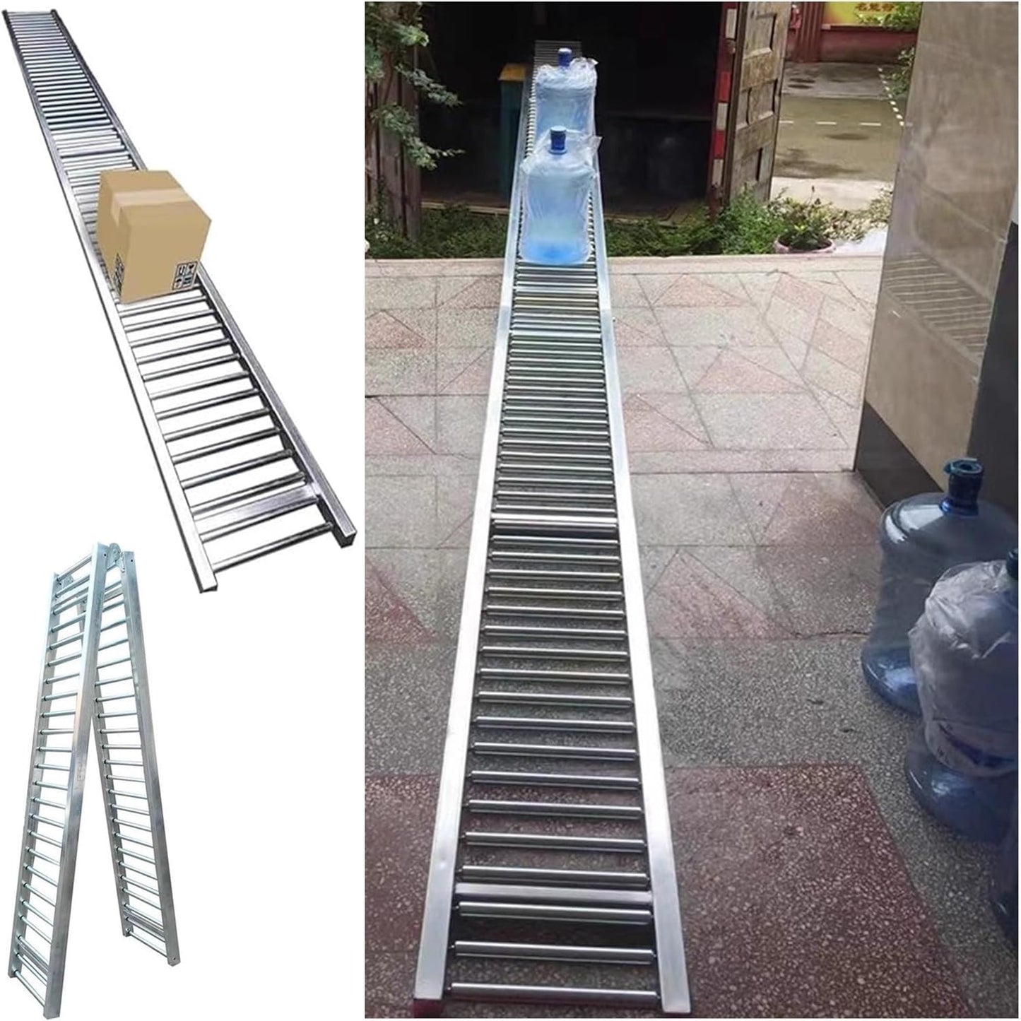 Stainless Steel Unloading Pulley Gravity Roller Conveyor - Portable & Foldable, 3.3 to 33ft Lengths, 24in Wide, Ideal for Warehouses & Factories, Unpowered Sliding System