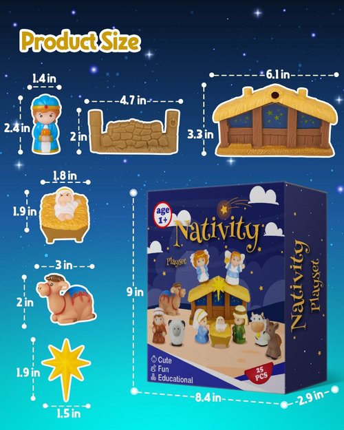 COOLTUNE Nativity Set for Kids - 25-Piece Christmas Playset with Soft Rubber Figures for Ages 1-6