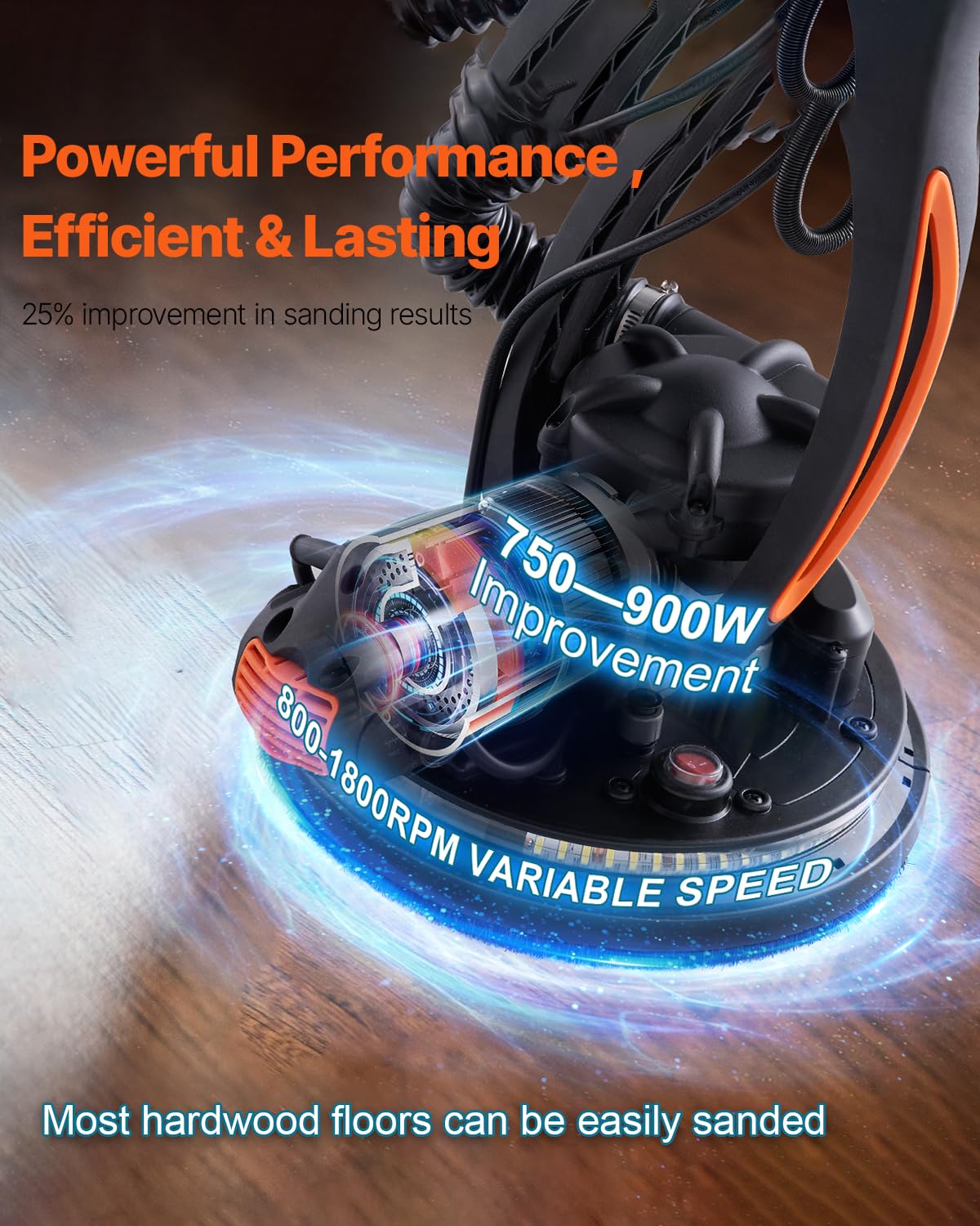 VEVOR Wall Smoother, 900W Electric Tool with 12 Sanding Discs, 800 to 1800 RPM Speed, 3 Vacuum Hoses, Collapsible for Ceiling Use, Dual LED Lights, Telescoping Handle, and Built-in Dust Collector