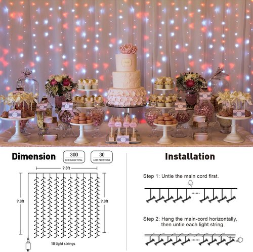 JMEXSUSS 300LED Christmas Curtain Lights - Red & White Twinkle Fairy Lights | 9.8x9.8ft with Remote