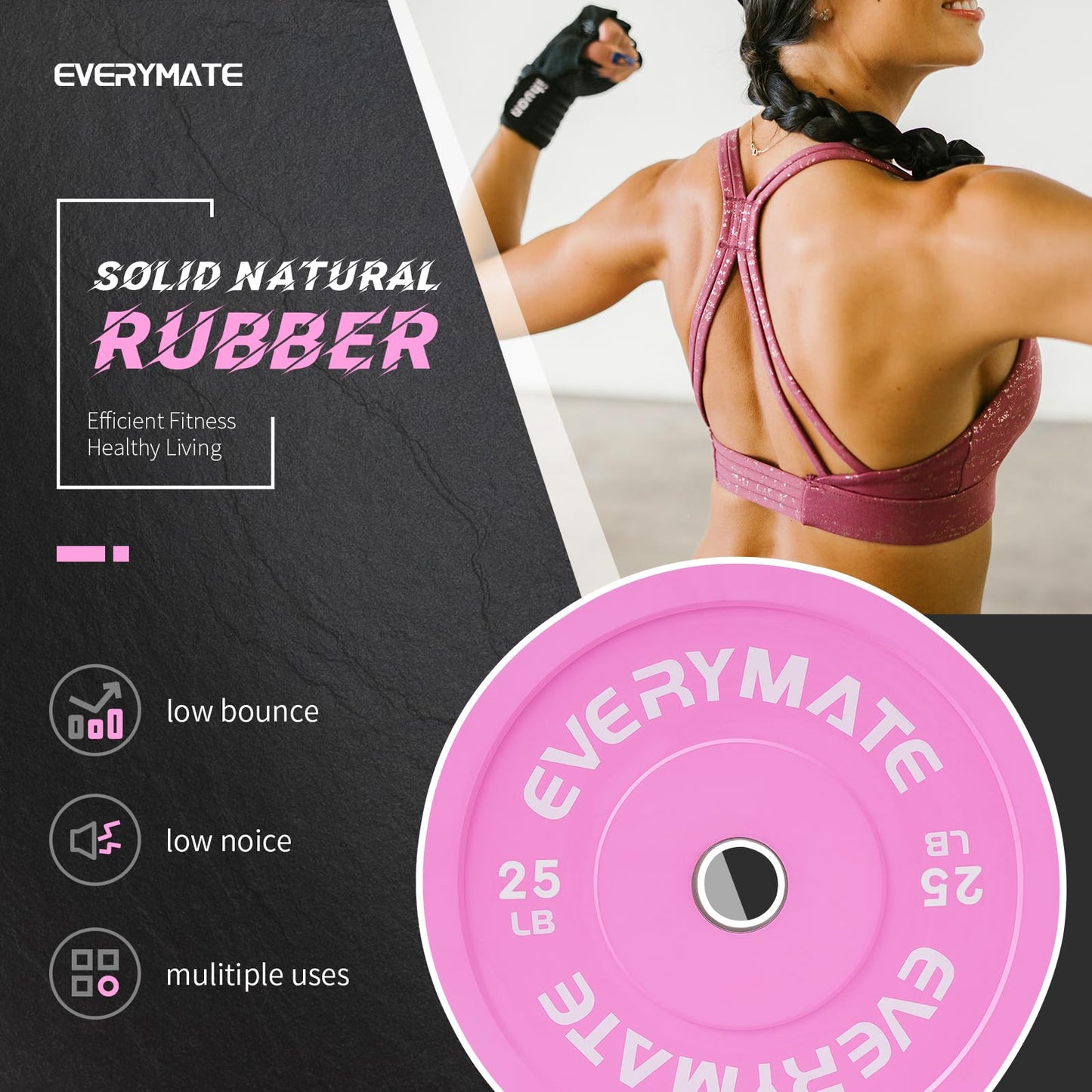 EVERYMATE 25LB Olympic Bumper Plates Pink Bumper Plates Set Weight Plates for Cross Training and Olympic Weightlifting, 2 Inch Bumper Plates,1 Bumper Plate