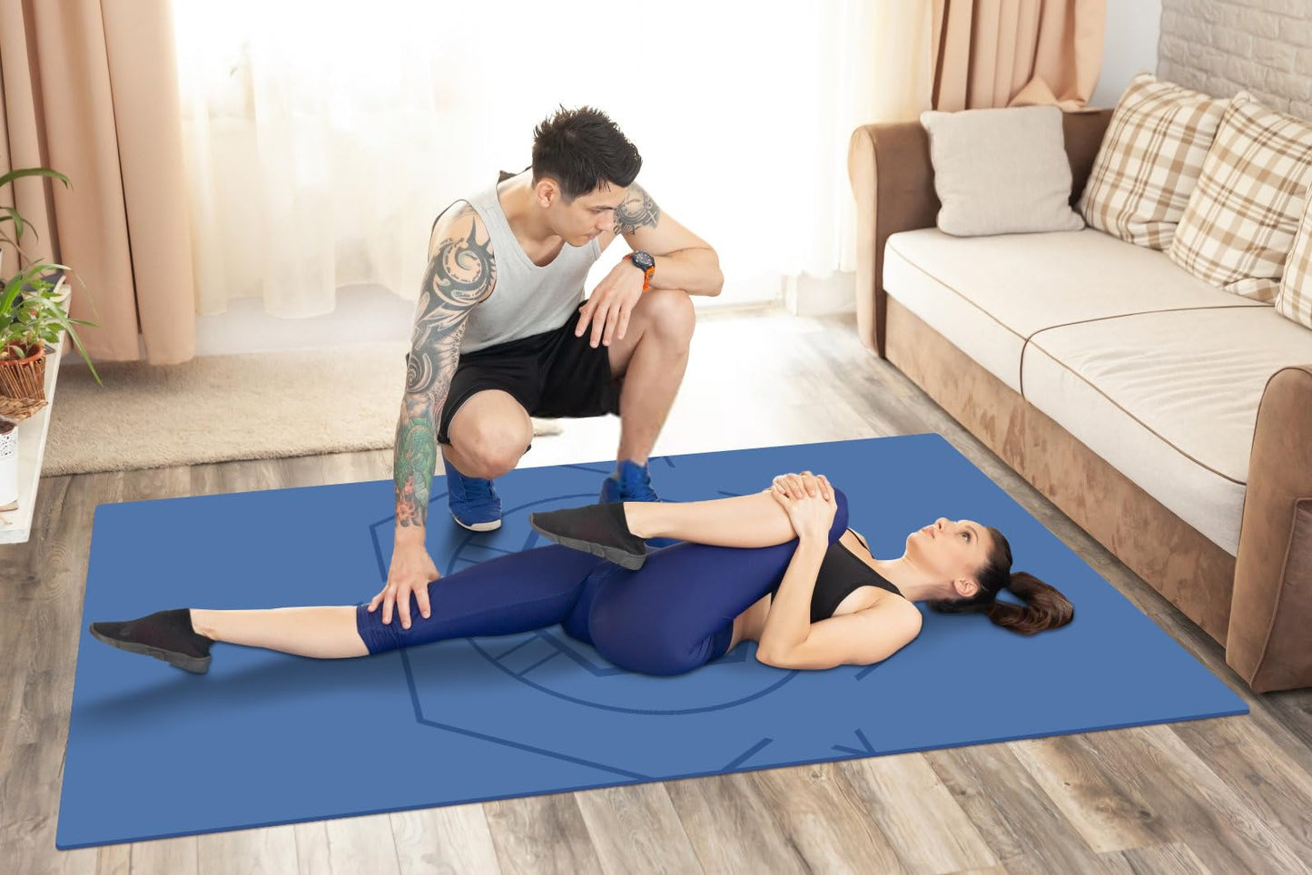 nuveti Large Exercise Mat (6'x 3'), Extra Wide Workout Mat for Men and Women, Yoga Mat Thick 1/4 Exercise Mats Non-Slip, Non-Toxic, Stretching, Meditation)